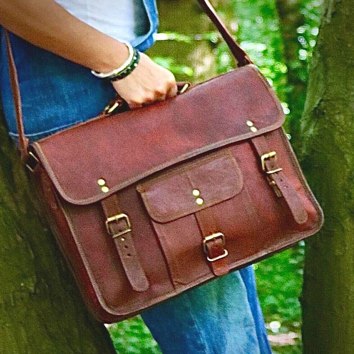 Men’s Genuine Vintage 42 CM Leather Messenger Shoulder Laptop Bag computer