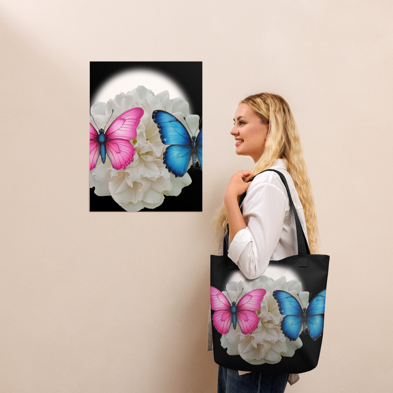 Black Vibrant ButterflyTote Bag