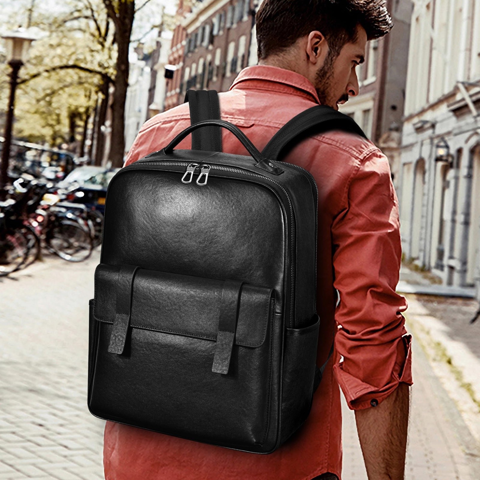 Men’s Black Leather Backpack for Work Travel, Durable Genuine Leather Laptop …