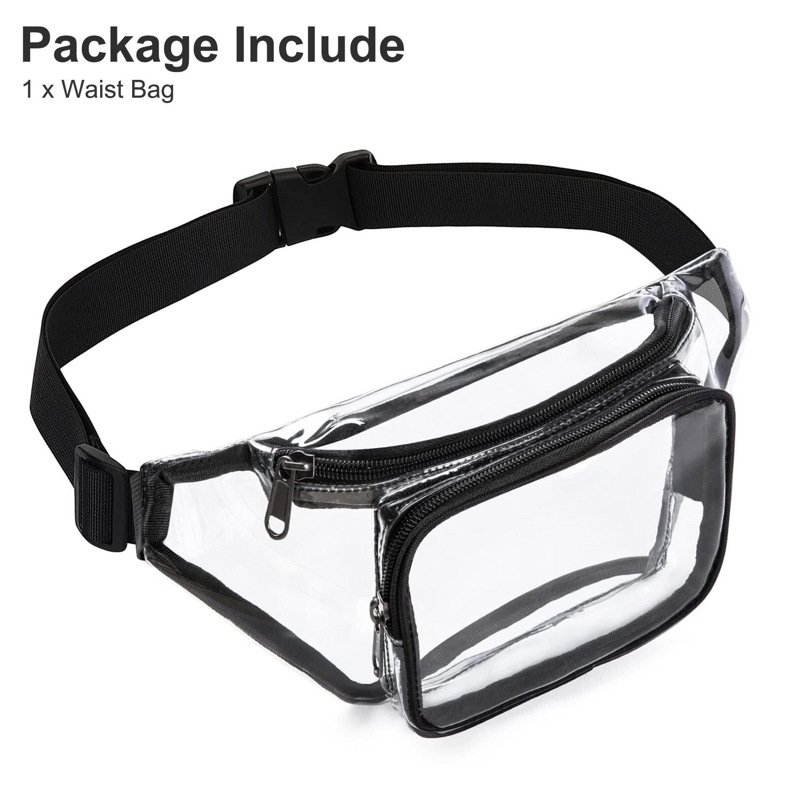 Waterproof Clear Waist Bag Transparent Zip Fanny Pouch Adjustable Strap Outdoor