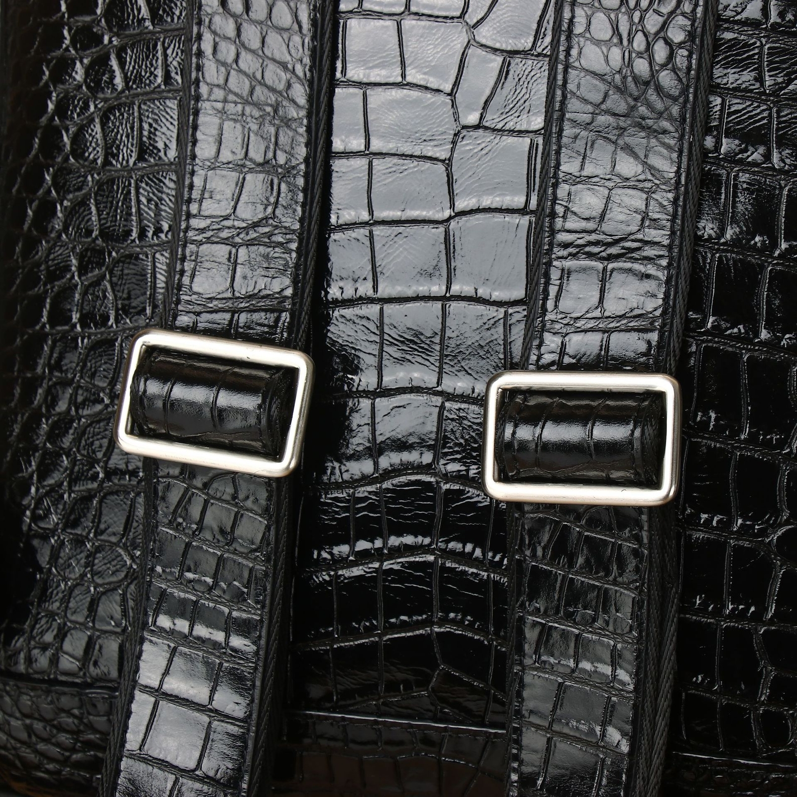 Top Cowhide Leather Black Backpack Crocodile Belly Pattern Men’s Travel Rucksack