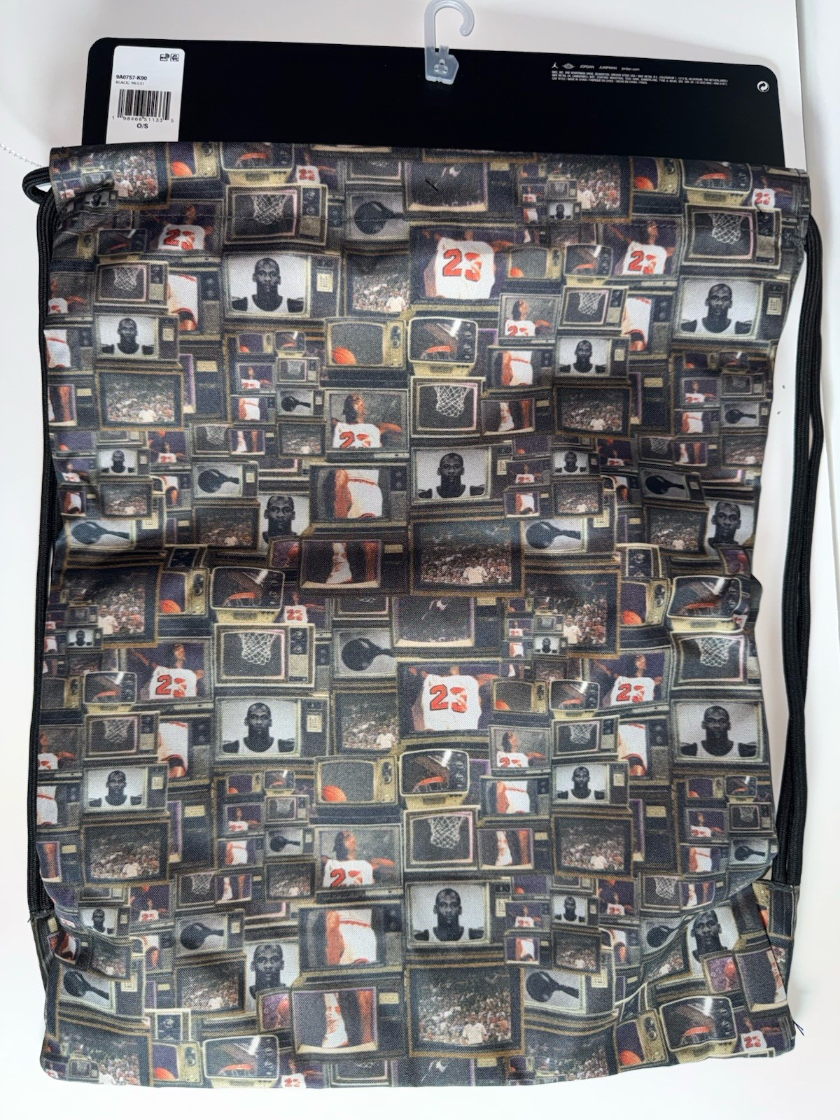 Jordan 23 Black Multicolor Graphic Print Drawstring Bag Large Lightweight Strap