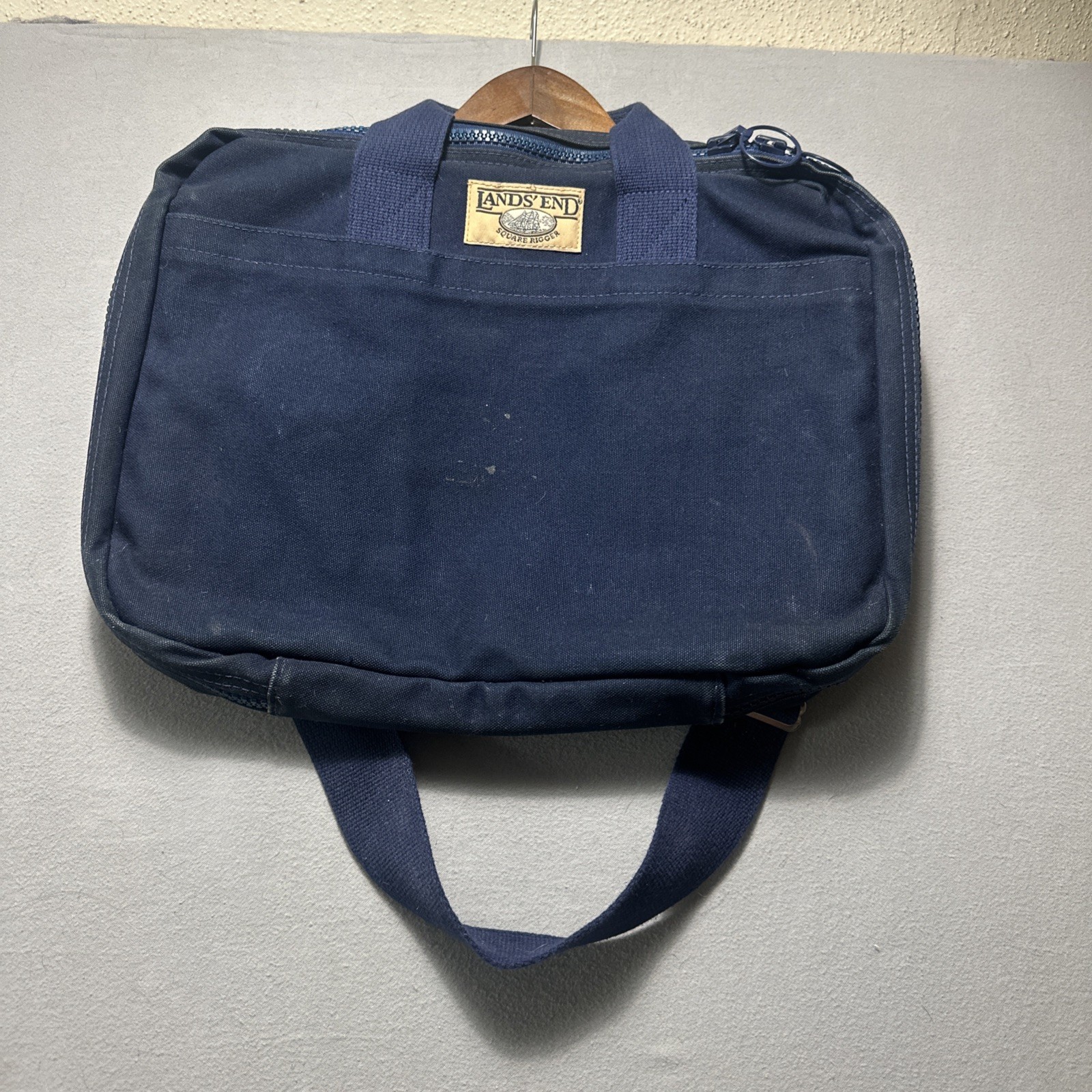 Vintage Lands’ End Square Rigger Canvas Leather Bag USA Navy 1970s Preppy