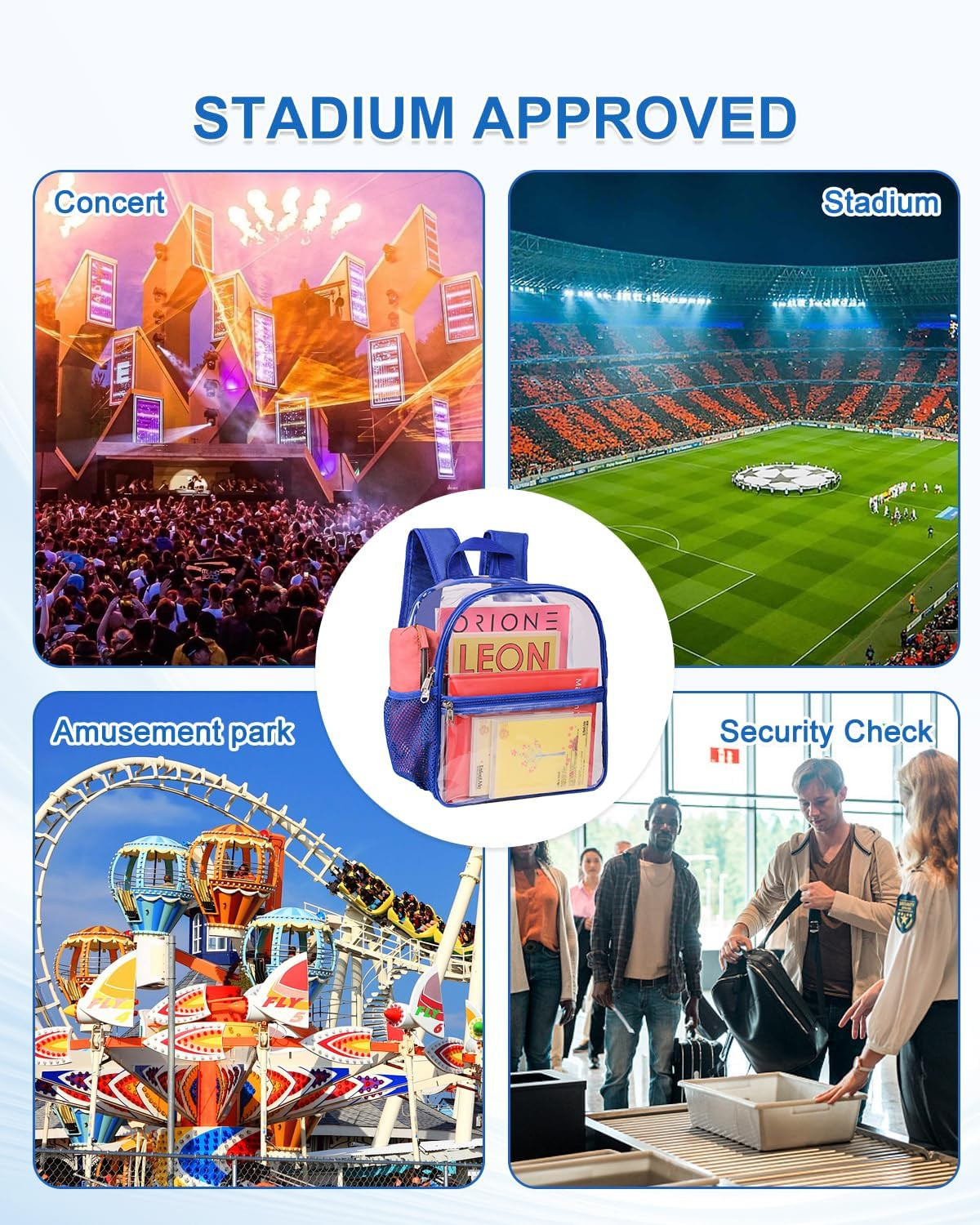 Clear Backpack for Stadium Events, 12X12X6 Small Clear Plastic Bag with Reinforc