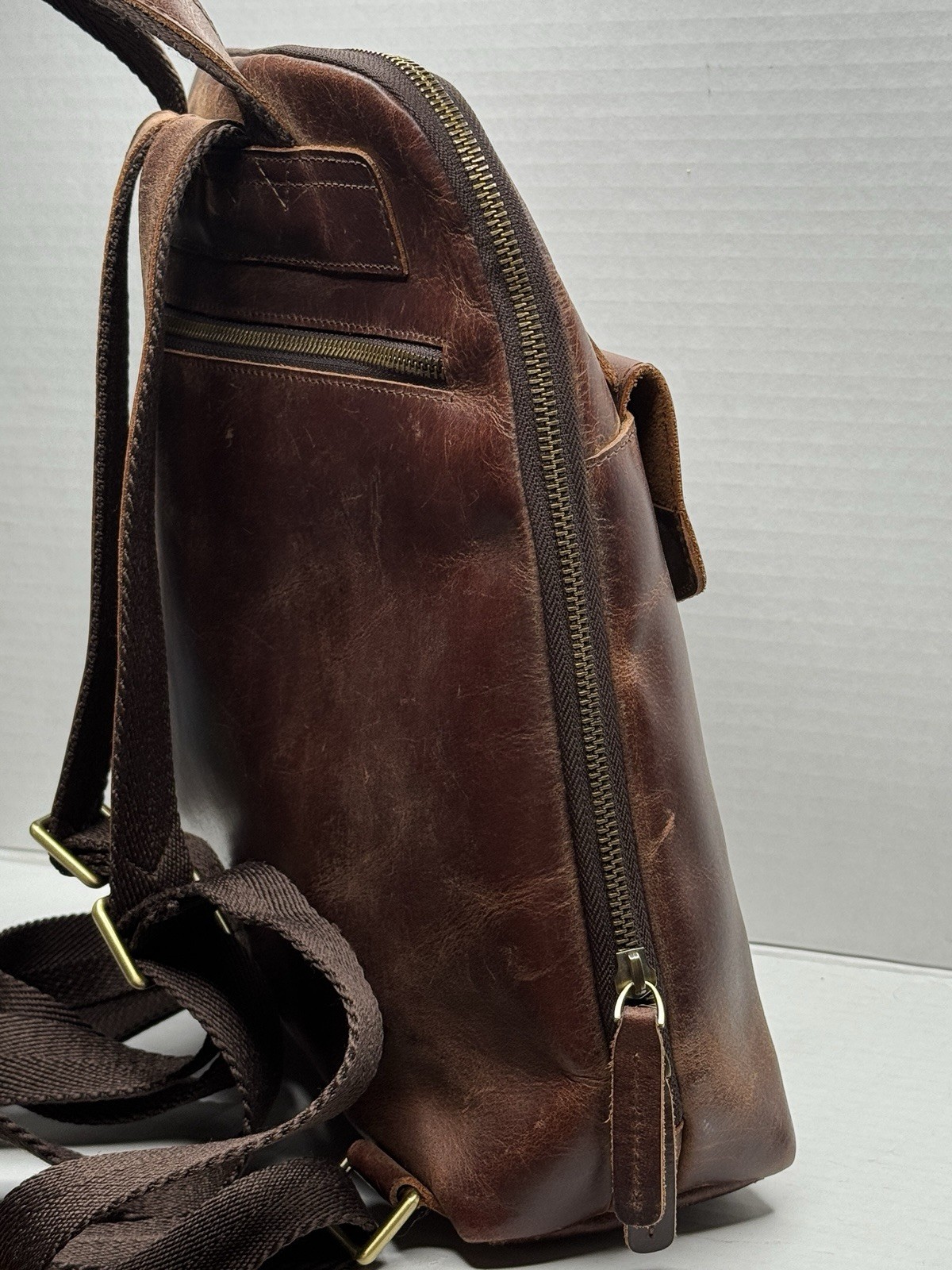 S-ZONE Genuine Buffalo Leather Backpack Purse Dark Brown Travel Laptop Bag 12.9”