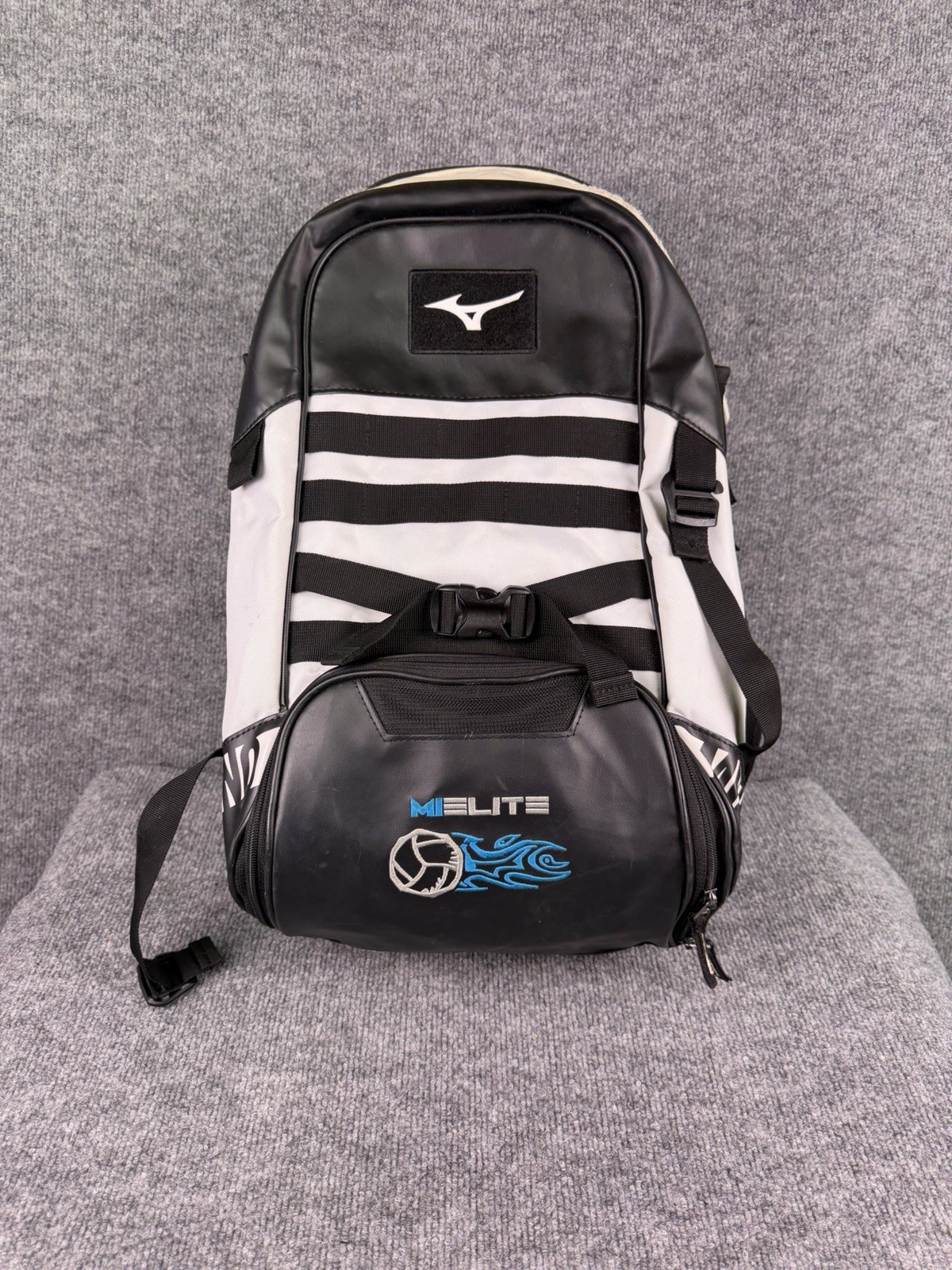 Mizuno MVP Backpack 360318 Baseball Softball Sports Bag, Black White W/logo