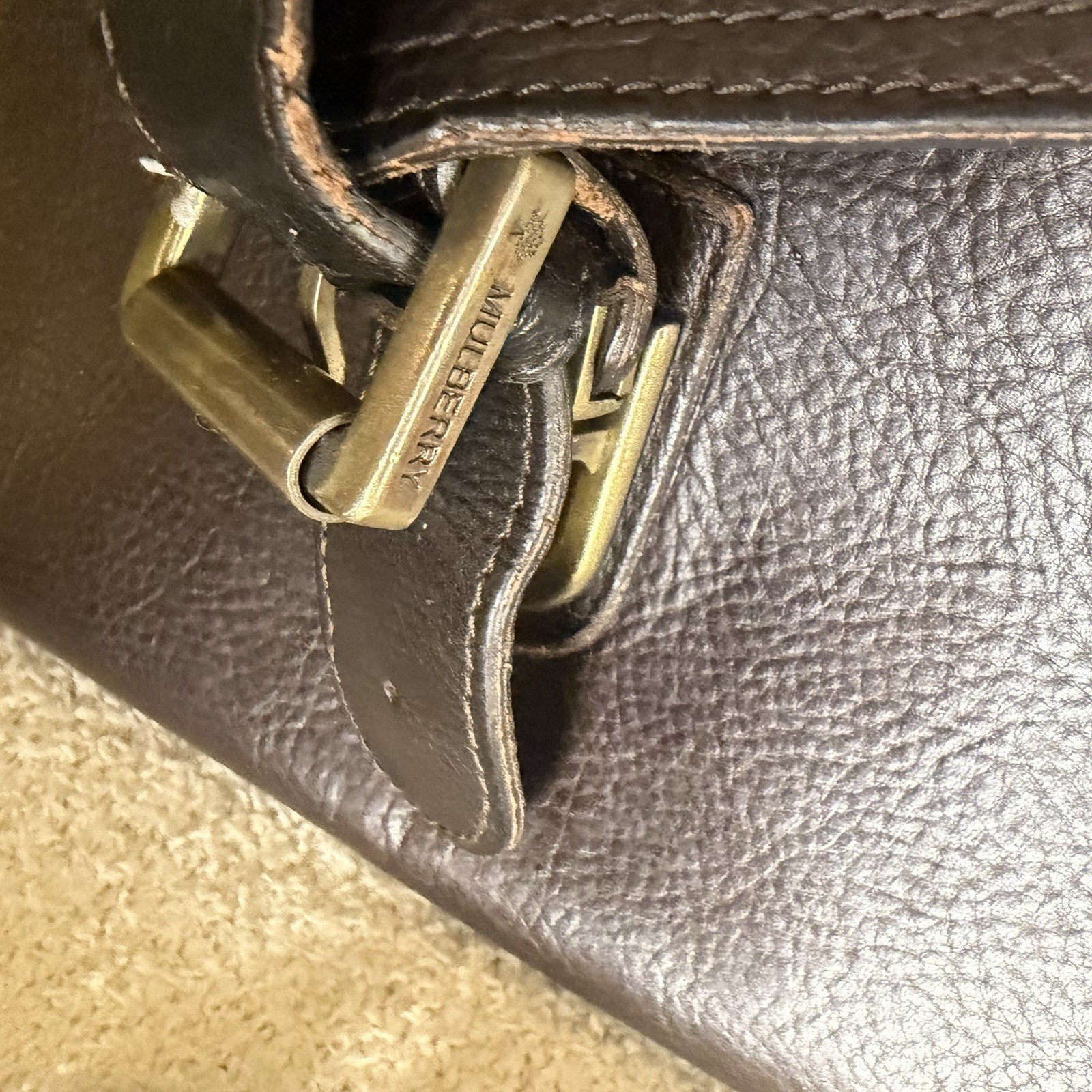 Mulberry Scotchgrain Leather Chocolate Brown Briefcase Document Case with Strap