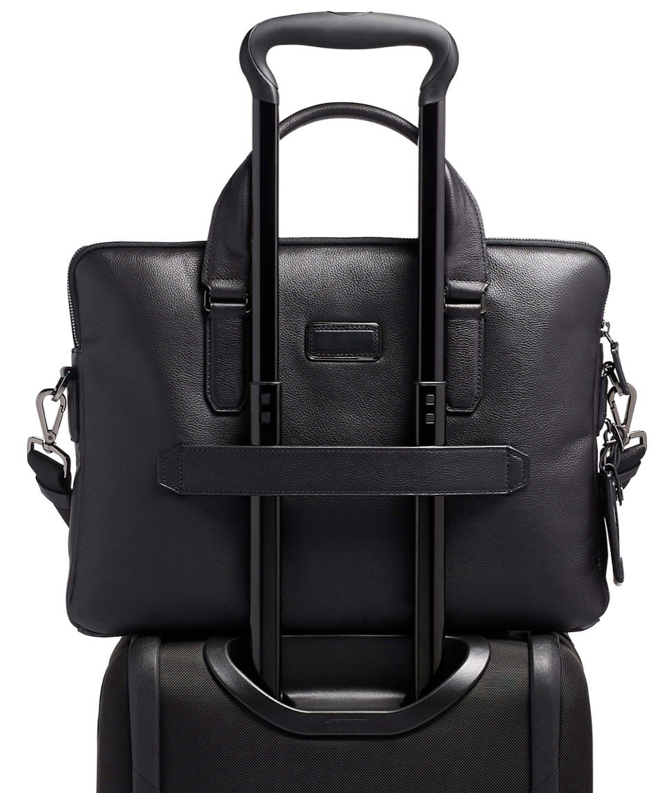 NWOT Tumi Harrison Sycamore Brief in All Black Leather. Never Used! MSRP: $795!