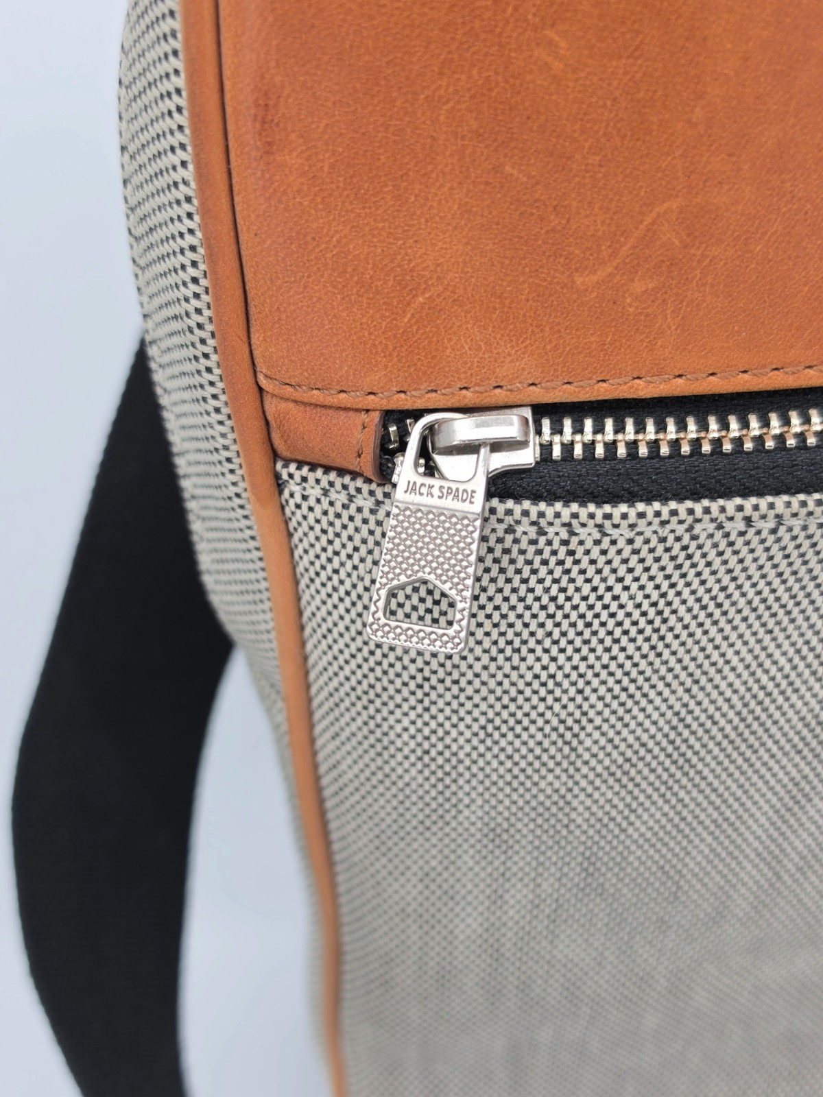 Jack Spade Bartlett Briefcase Waxed Leather Canvas Laptop Messenger Bag Tan