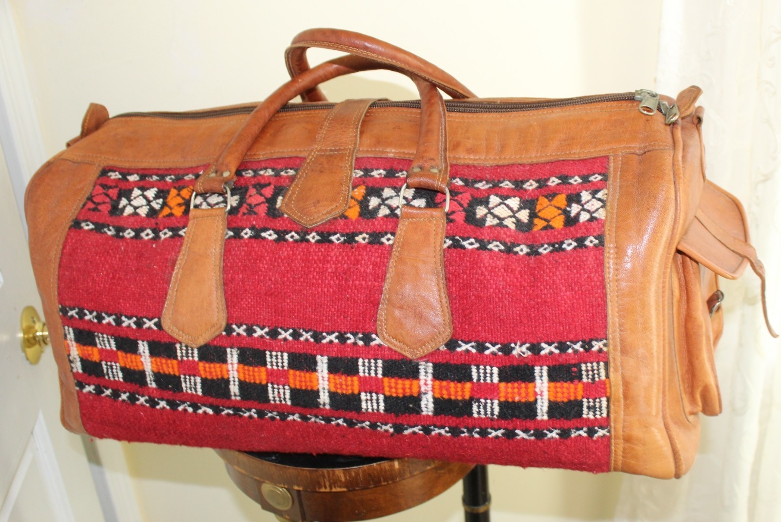 Estate COOL Handmade Moroccan leather Kilim Textile Travel duffel bag