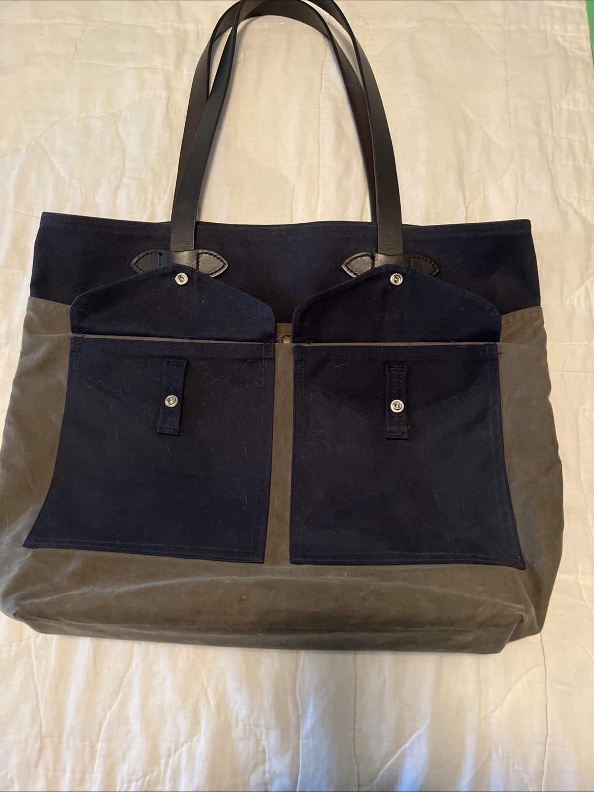Filson Two Tone Tote Bag Canvas Green Navy 100% Cotton Seattle, Washington USA