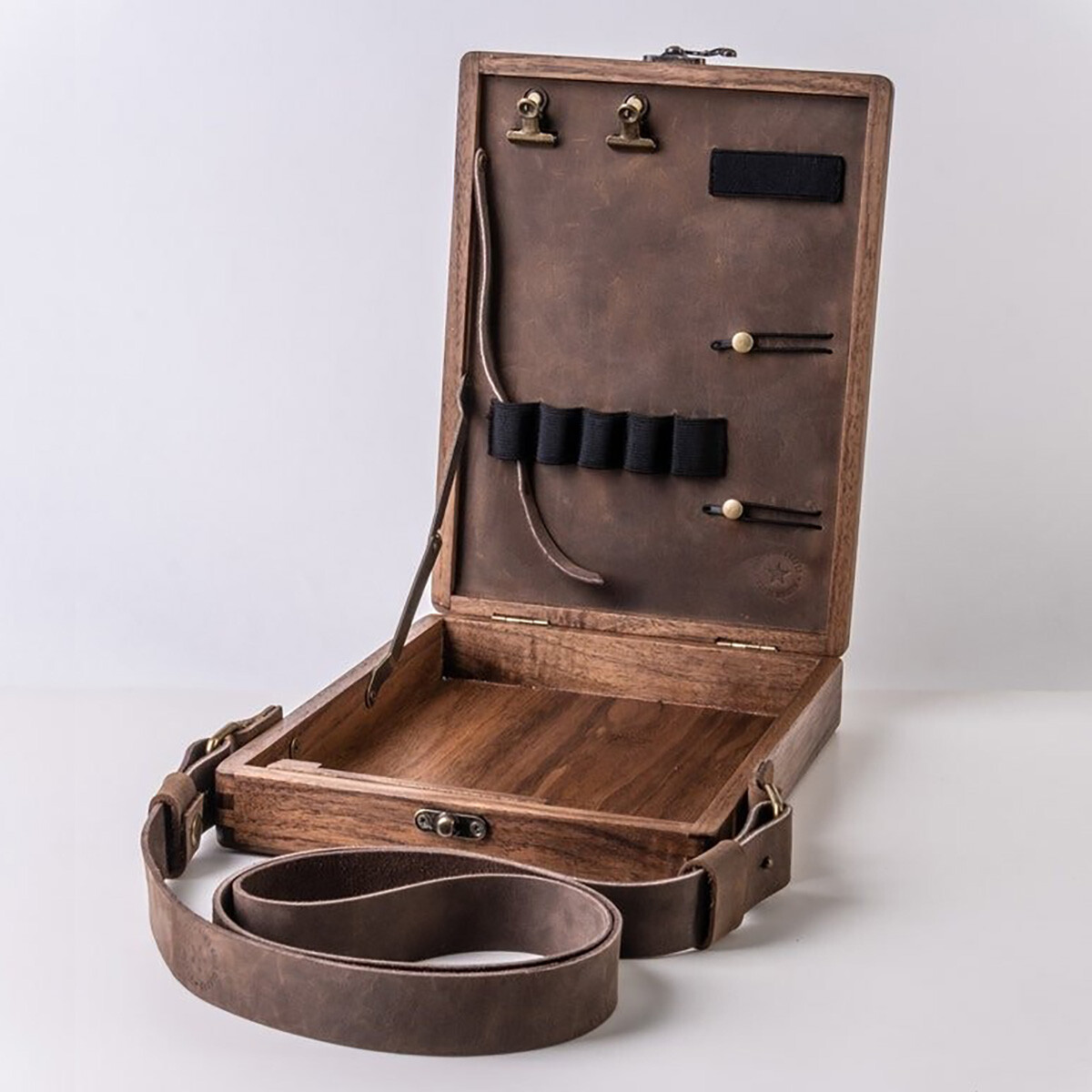 Wooden Writer Messenger Crossbody Bag Briefcase Painting Tool Brush Storage Box