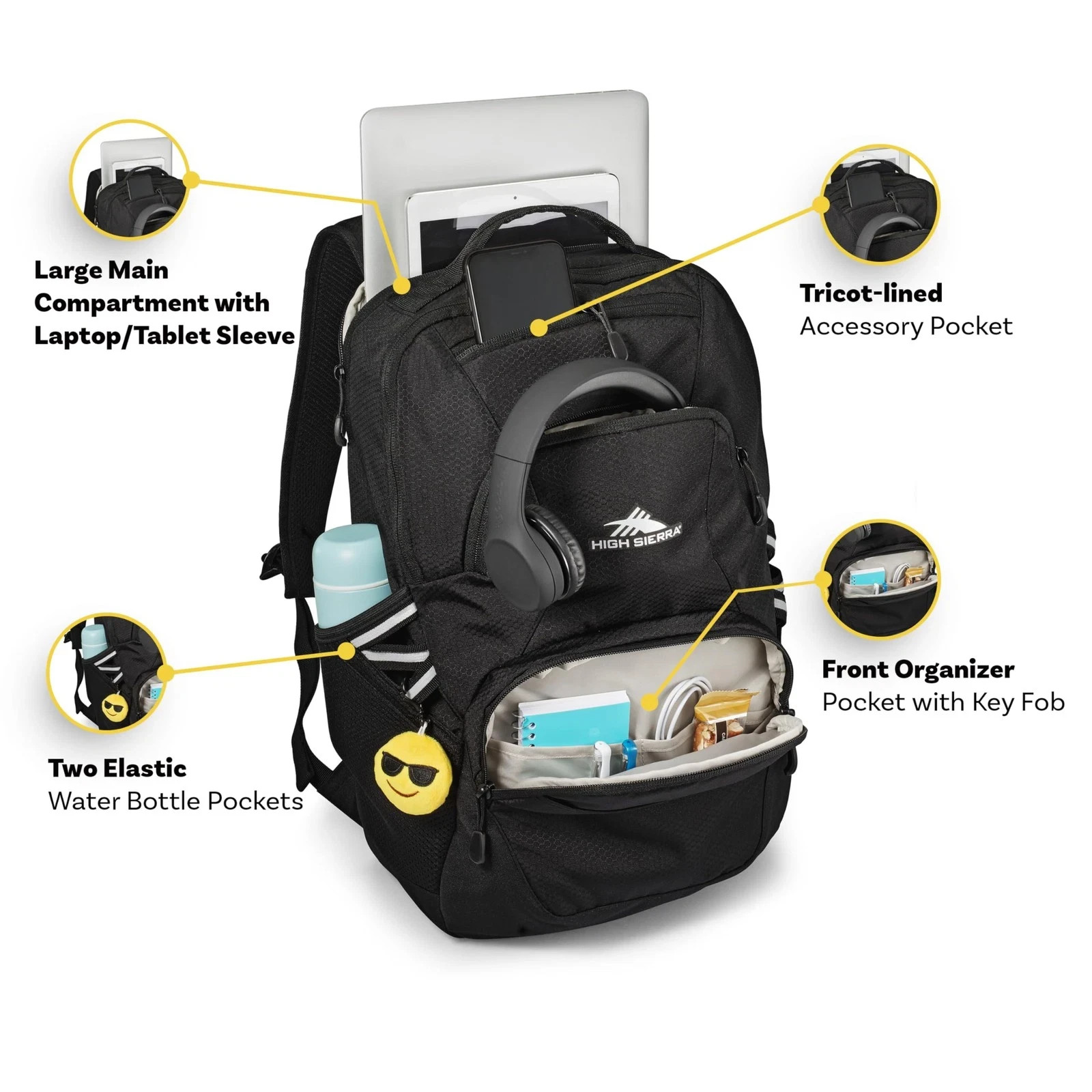 High Sierra Swoop SG Backpack 18.9 X 11.0 X 5.9 in Black NWT