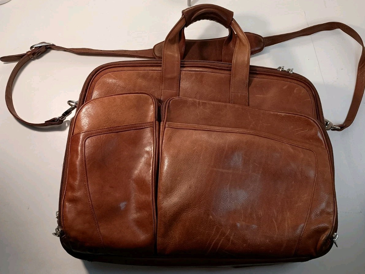 Bosca Old Leather Amber Stringer Briefcase Laptop Bag Vintage Large READ Vintage