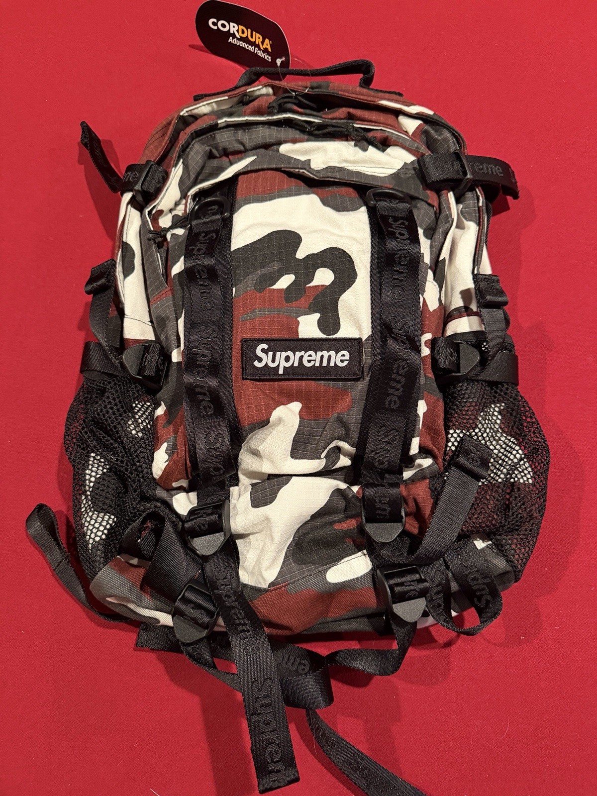 Supreme Logo Red Camo Backpack SS26 *Same Day Ship