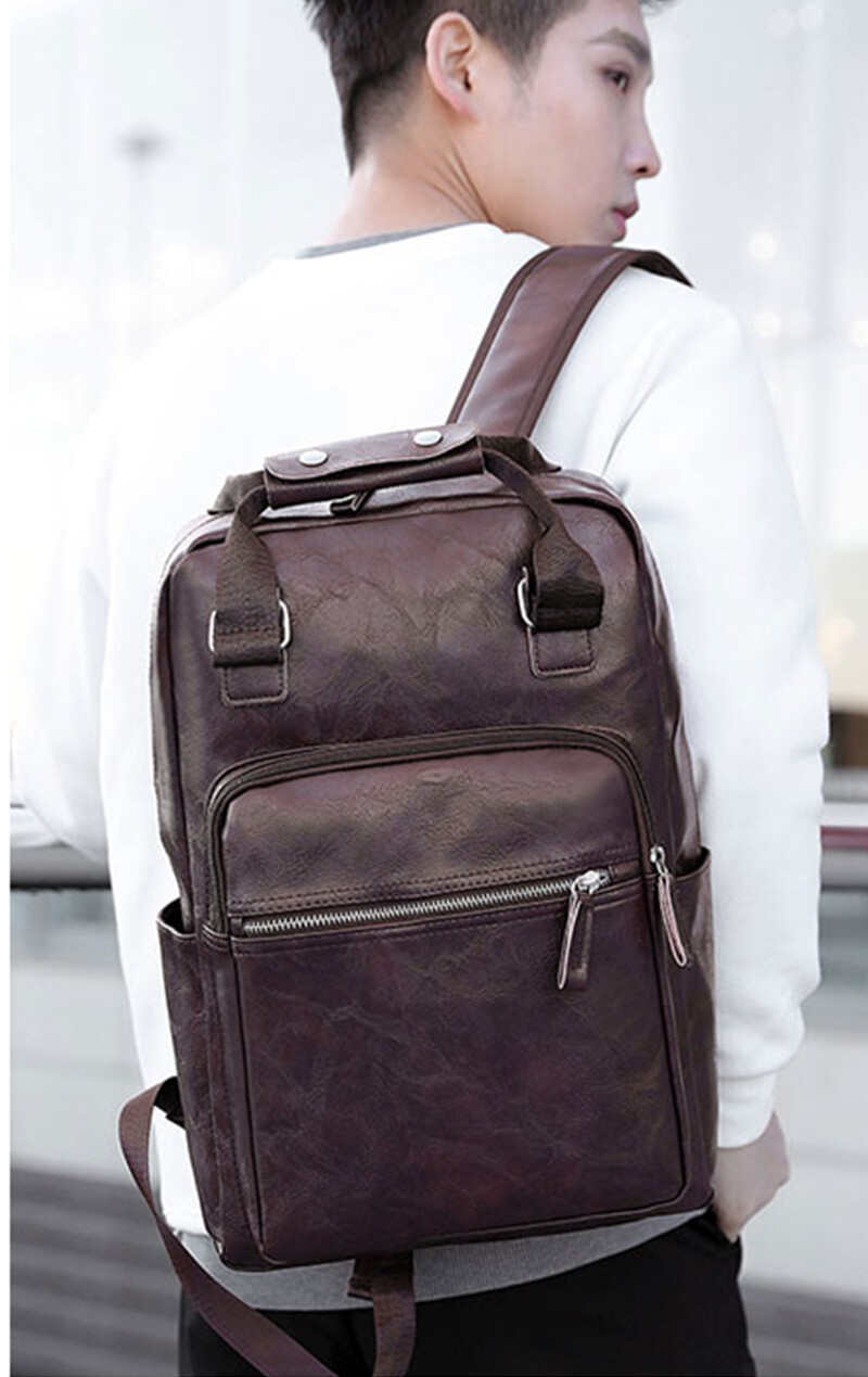 Mens Backpack Leather Laptop Bag Business Working School Bag
