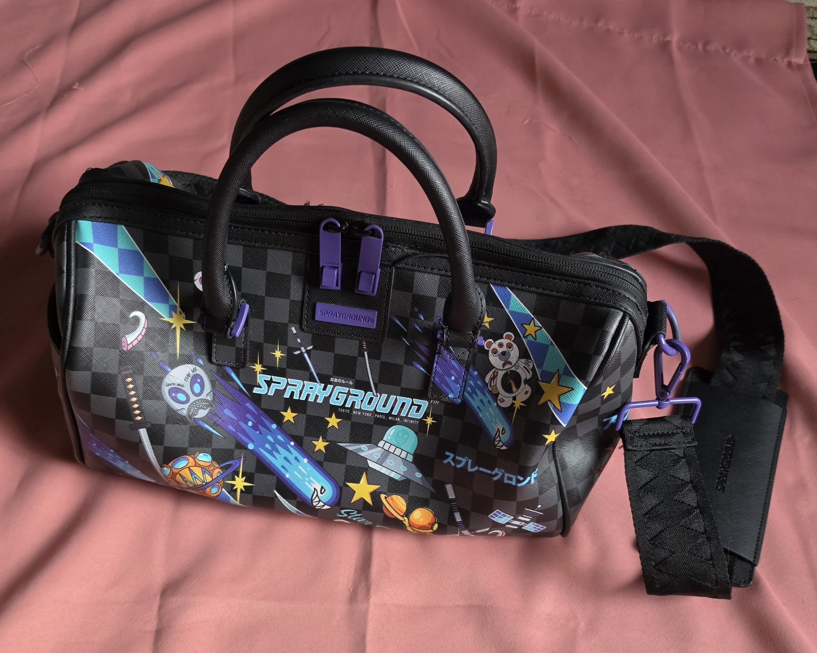 🔥SOLD OUT FOREVER 🔥 Sprayground WTF Alien Invasion Mini Duffle Bag Checkered