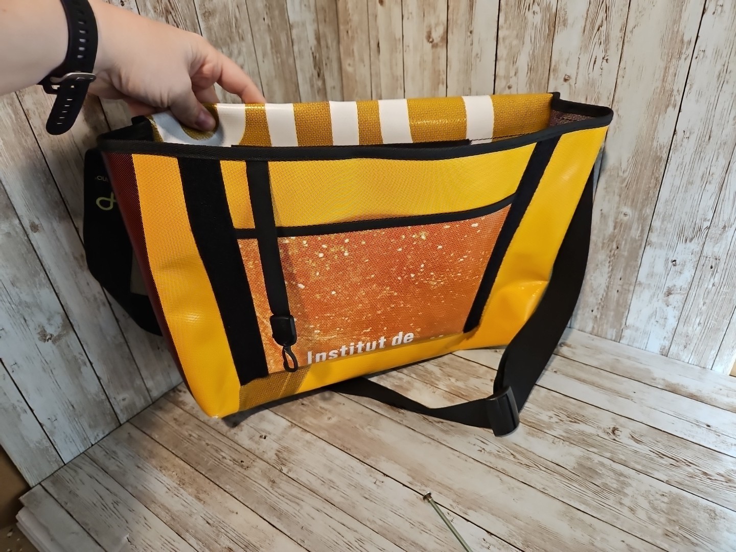 DEMANO upcycled Eco-Friendly Messenger bag With Strap Made in Spain! EUC unisex