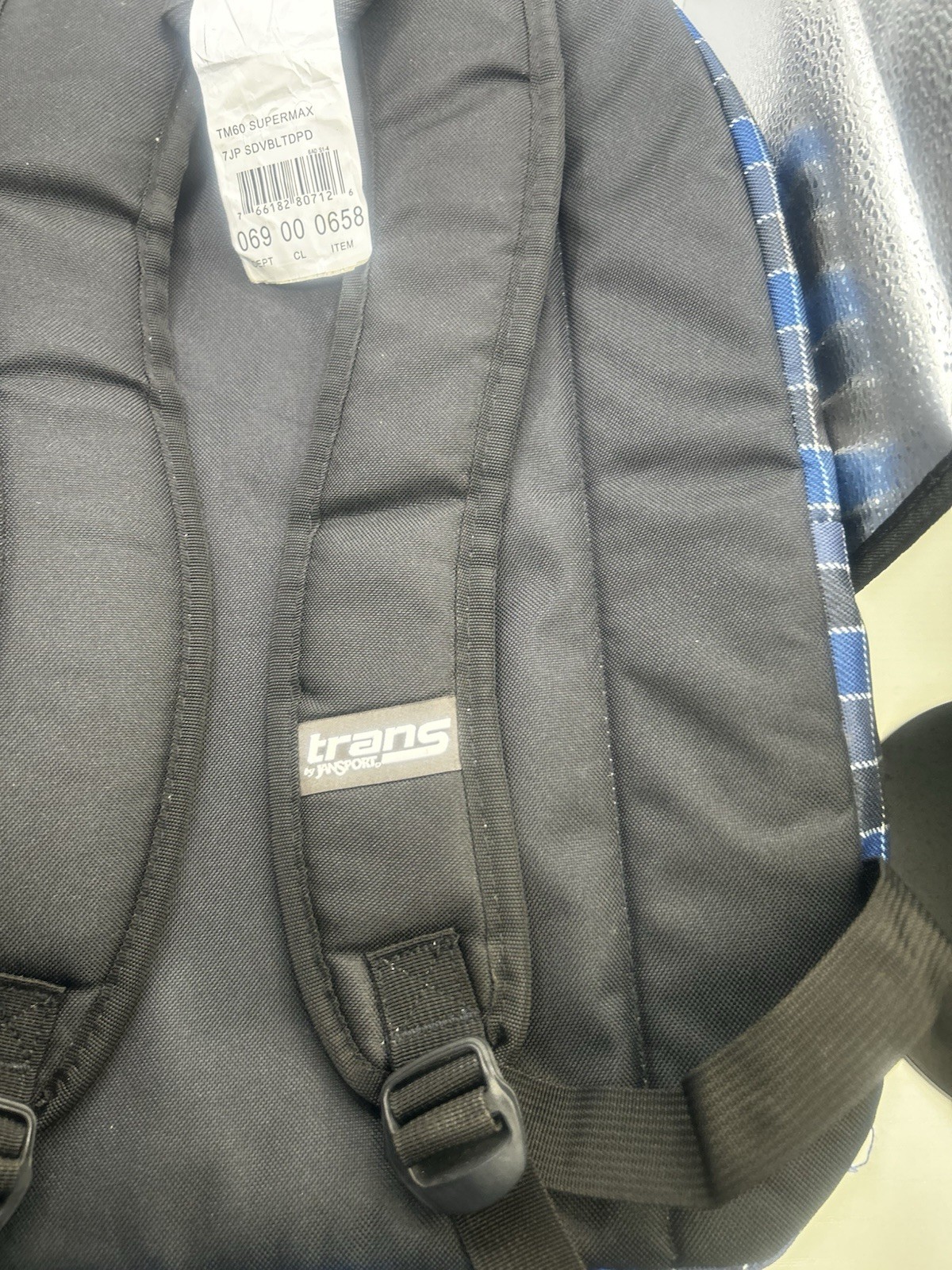 New JanSport Trans SuperMax Backpack Blue Black Plaid School Bookbag