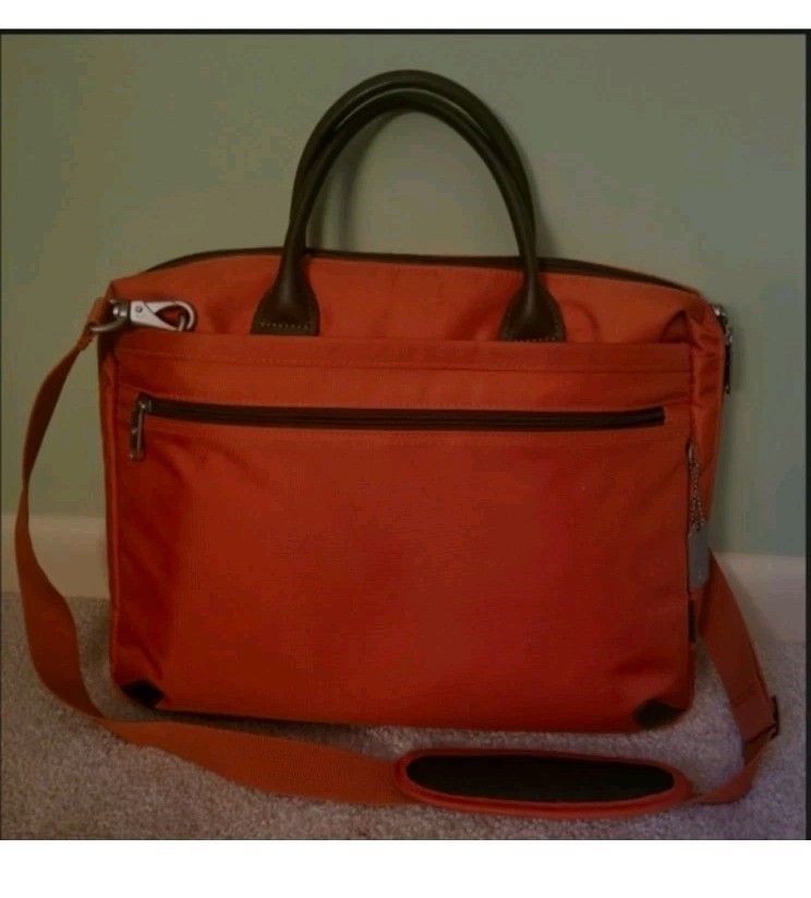 Men’s Orange/Brown Laptop Briefcase Document Case Zip, Top Handle, Strap