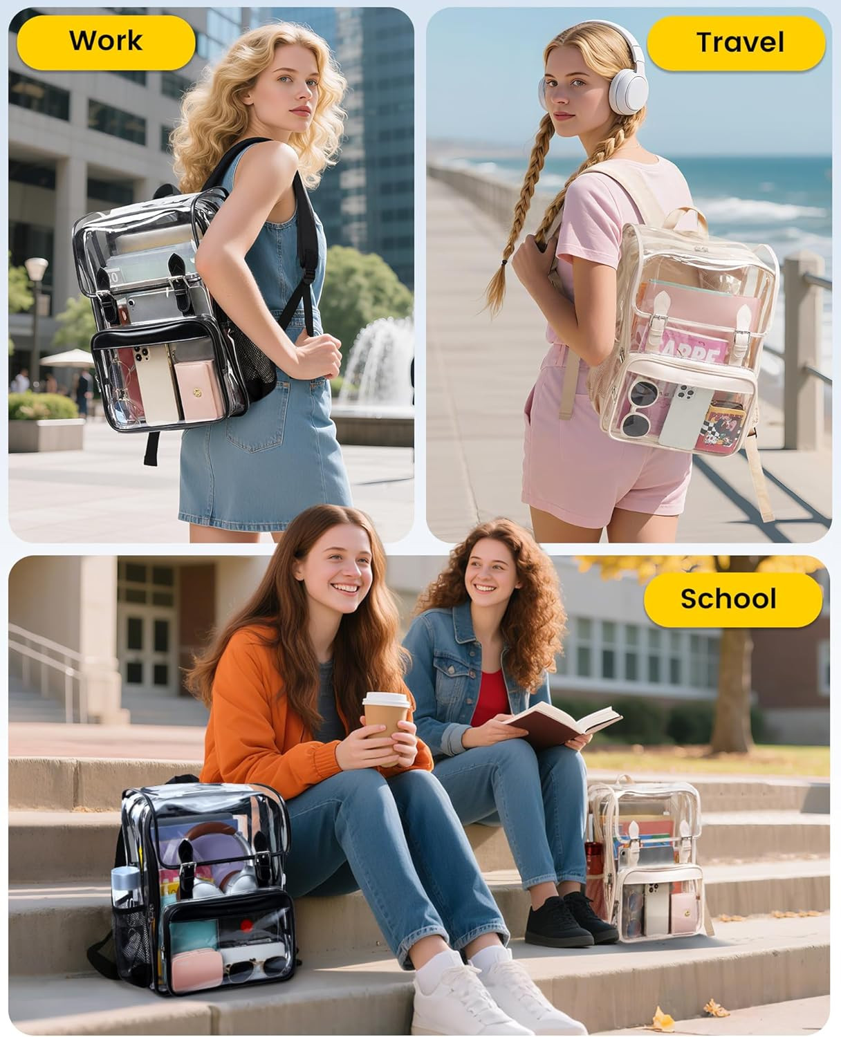 Vorspack Heavy Duty Clear Backpack – Large See through Bookbag Transparent Backp