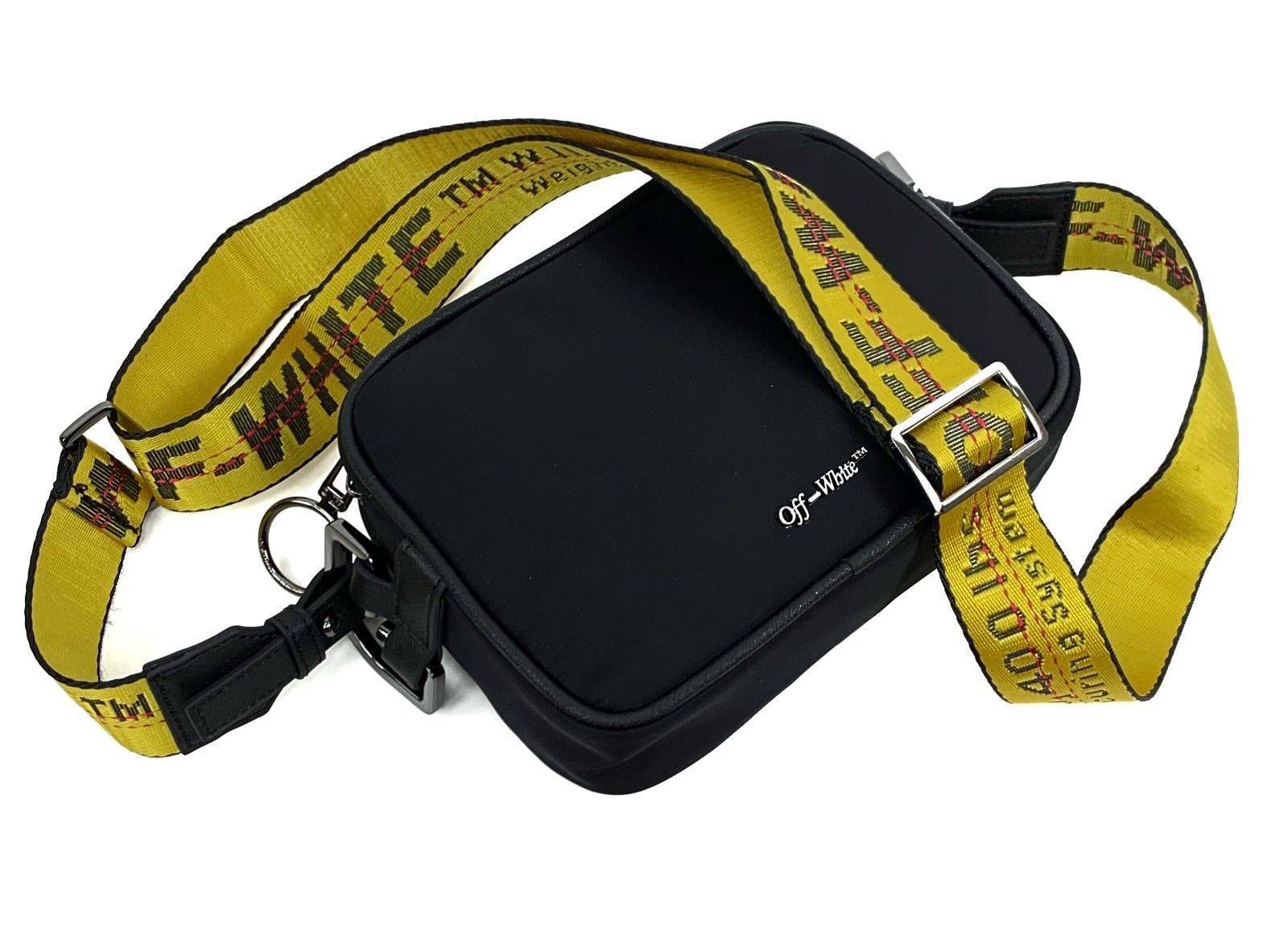 Off-White Small Logo Print Nylon Zipped Messenger Crossbody Bag Black