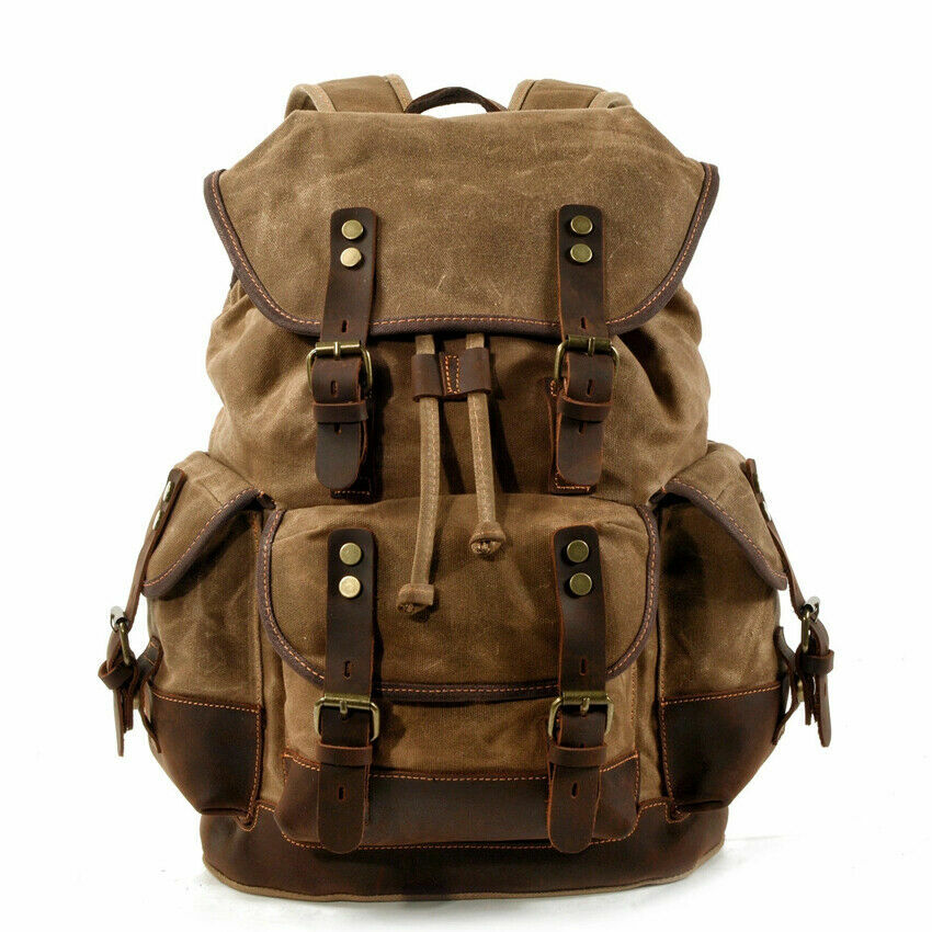 Casual Vintage Canvas Backpack Leather Bags Outdoor Shoulder Rucksack Daypack