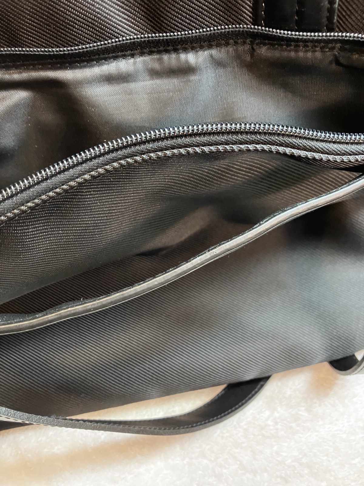 Bosca Black Leather/Nylon Briefcase with Overshoulder Strap Excellent Condition
