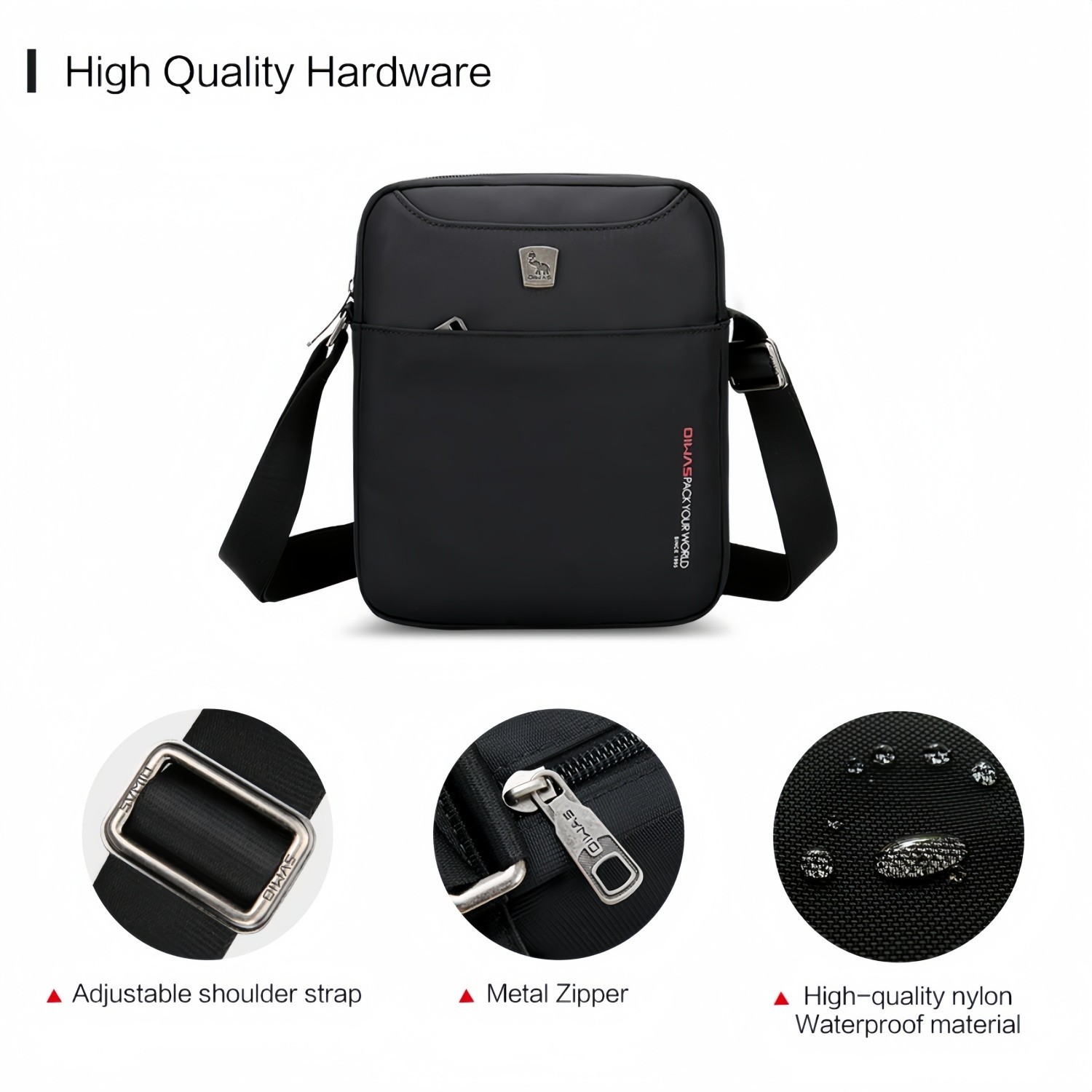 OIWAS Cross Body Bag Men Small Messenger Bag Shoulder Bag 7.9″ iPad Purse Black