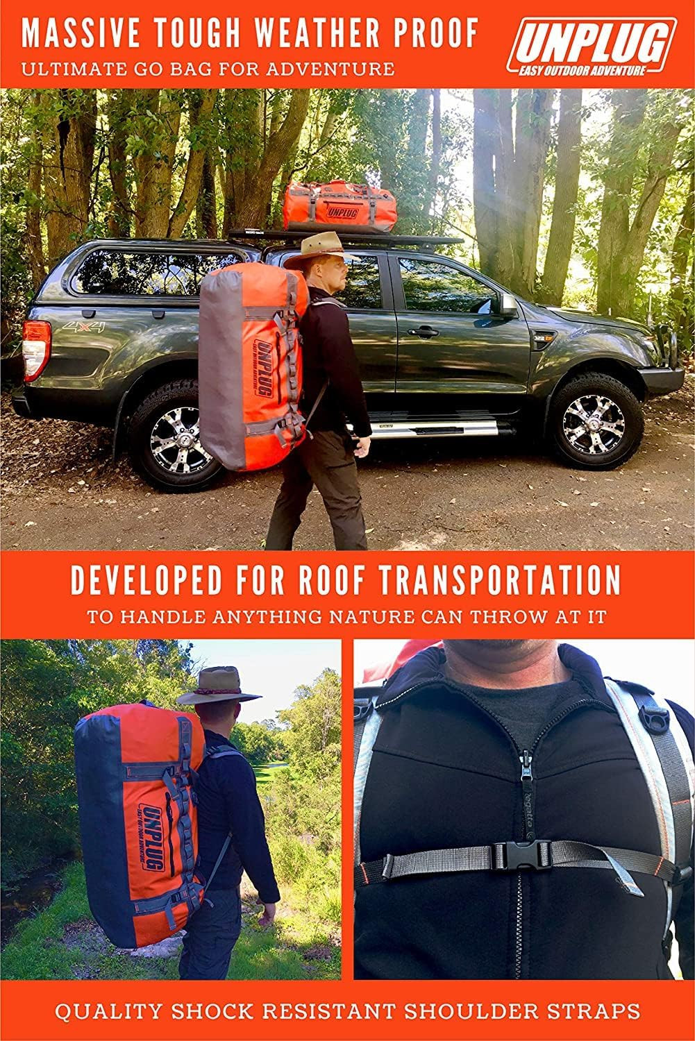 UNPLUG Ultimate Adventure | 1680D Heavy Duty Waterproof Bag | Large Travel Bag