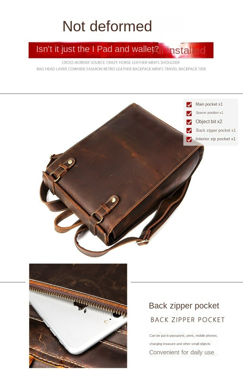 Men’s Leather Backpack Retro Large Capacity Computer Travel Business Backpack