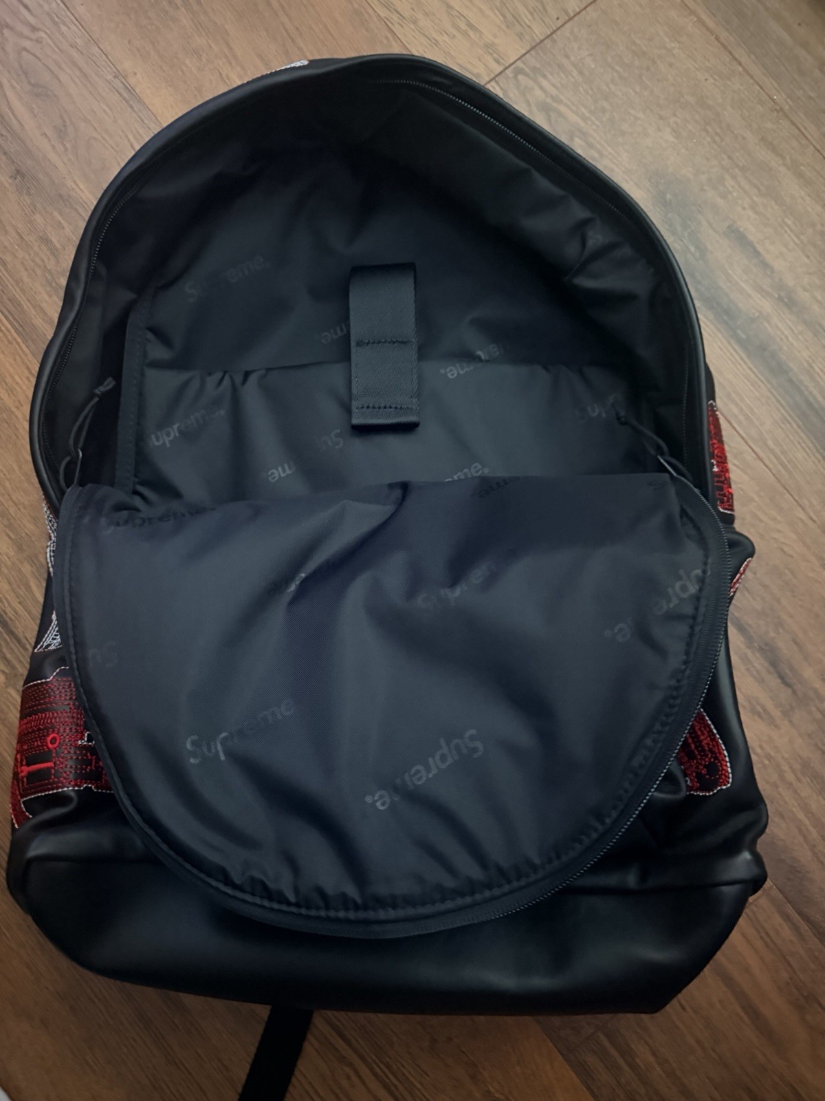 Supreme Guns Embroidered Leather Backpack – Black