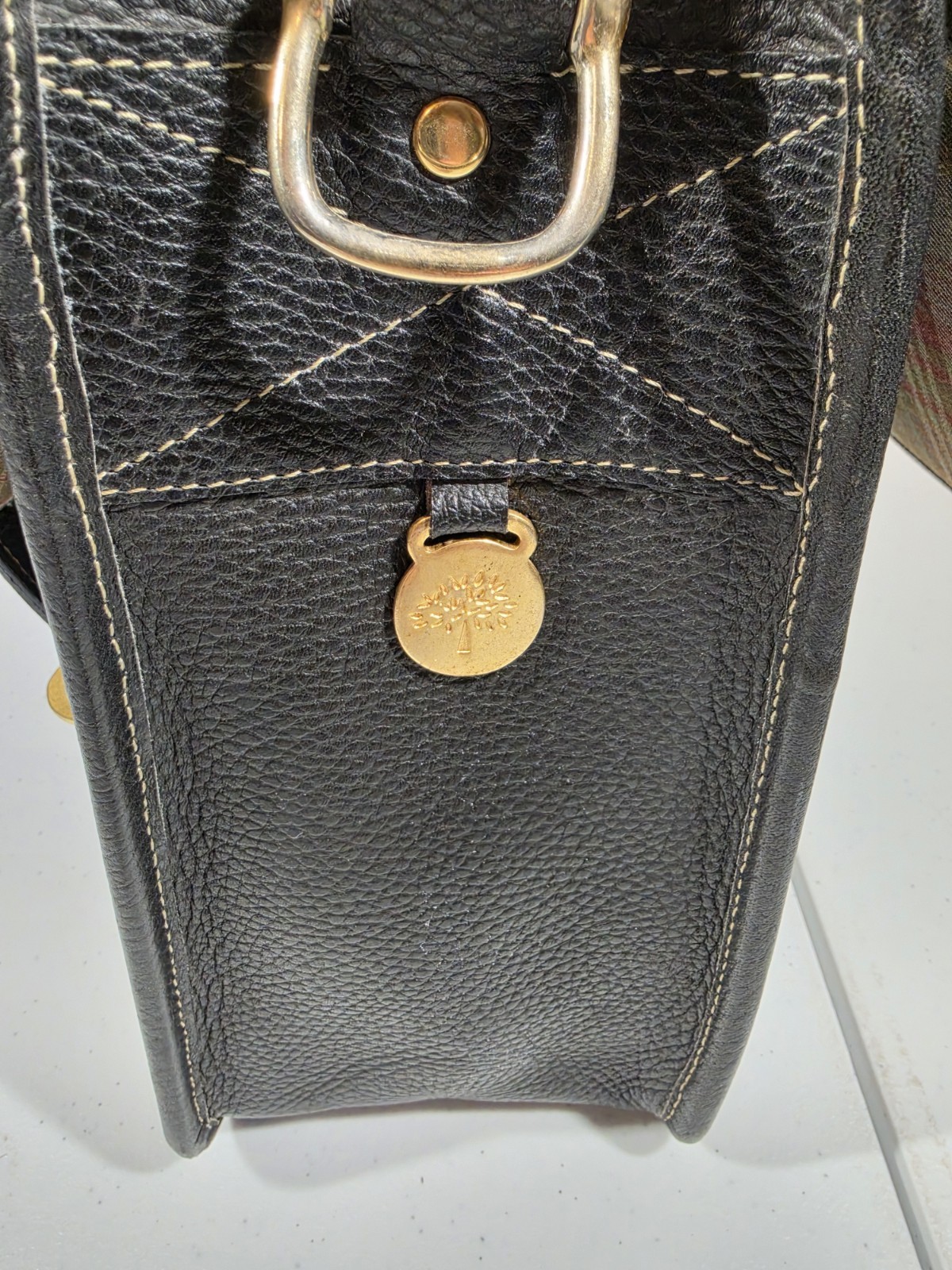 Mulberry VTG 90’s. Scotchgrain Leather, Heritage Briefcase/Messenger Bag. Tartan