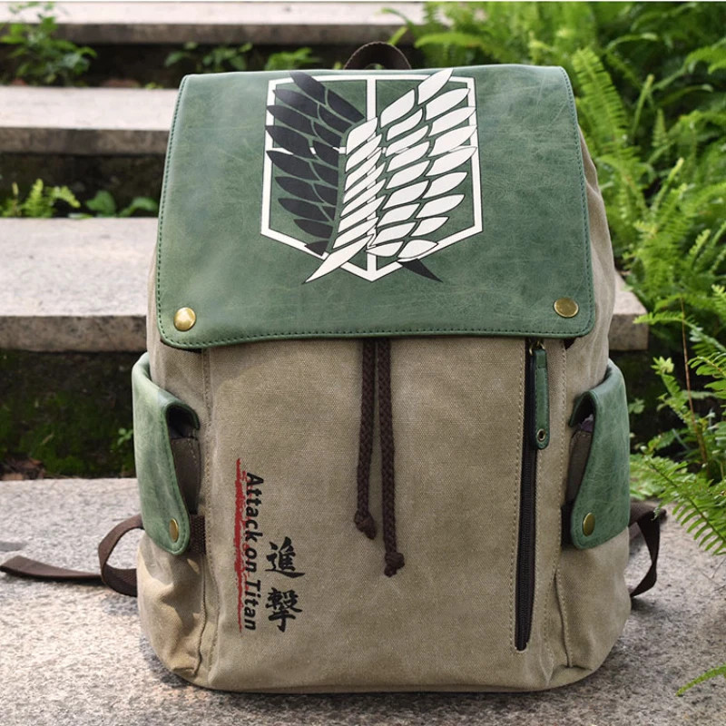 One Piece Attack on Titan Backpack Canvas Shoulders Bag Schoolbag Laptop Bag