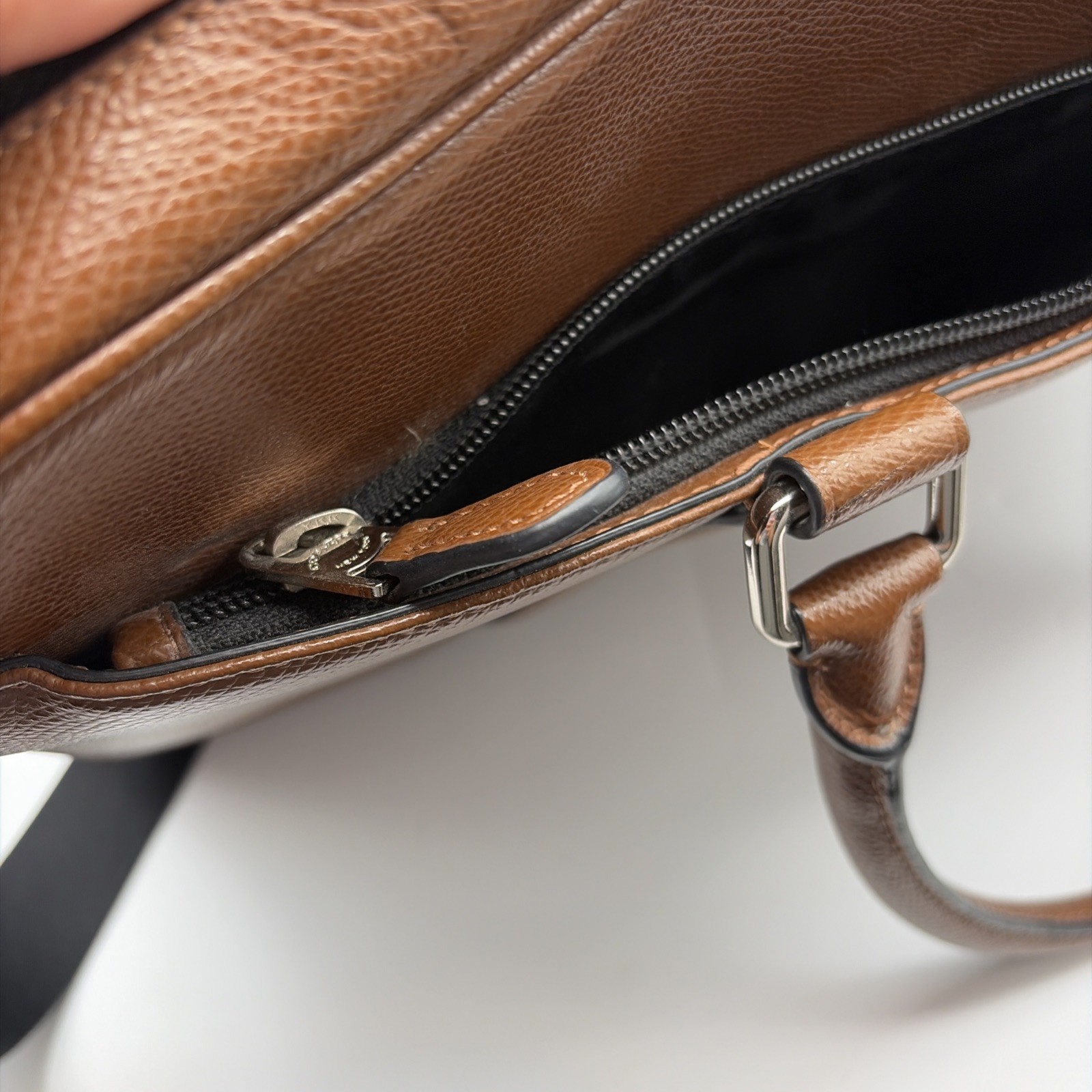Coach Metropolitan Brown Dark Saddle Slim Briefcase Pebbled Leather Laptop Bag