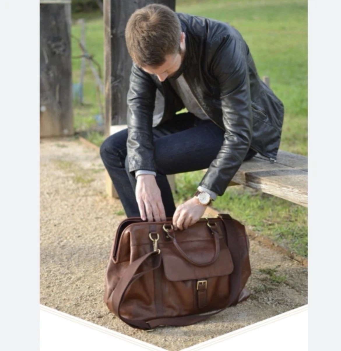 Fossil Weekender Estate Duffle Cognac Brown Leather With Cross Body Strap