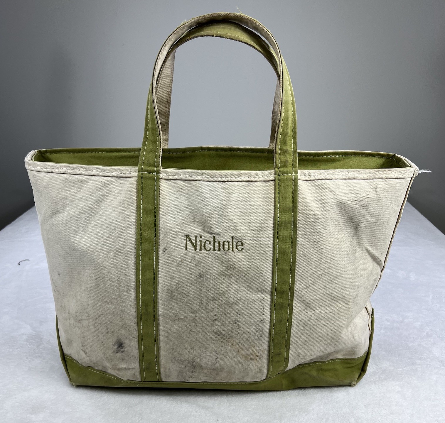 Vintage Distressed LL Bean Large “Nichole” Zipper Top Boat And Tote Canvas Bag