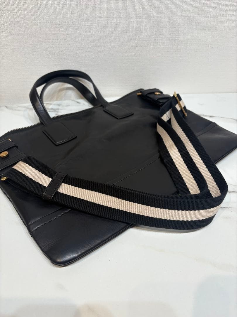 Bally Trainspotting 2Way Briefcase Leather Black Shoulder Bag Used From Japan