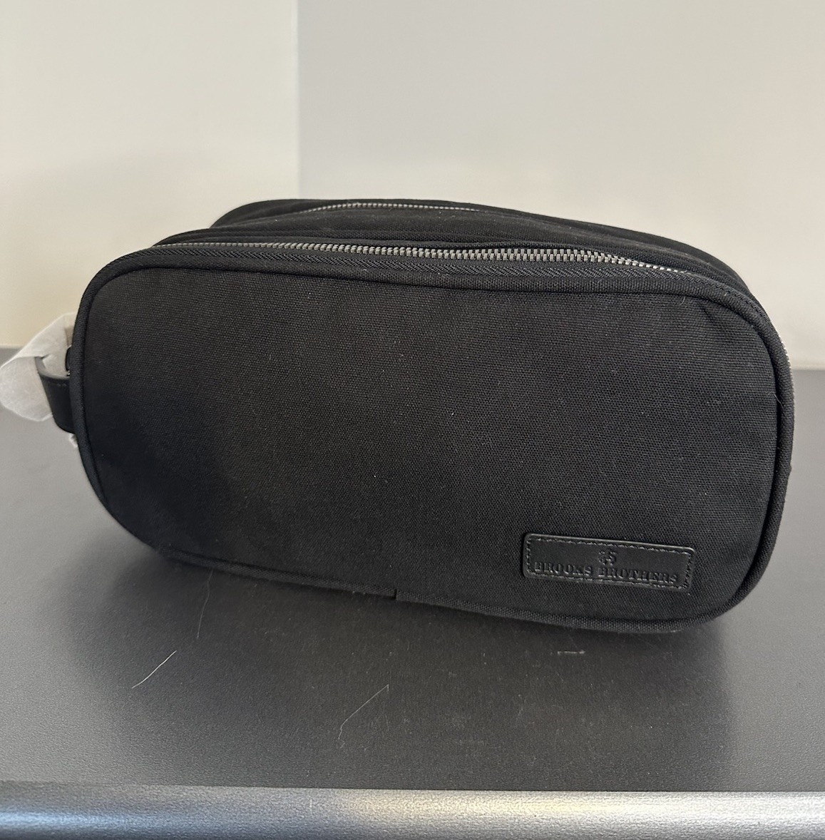 Brooks Brothers Black Wells Dopp Kit Travel Toiletry Bag Leather Handle/Trim
