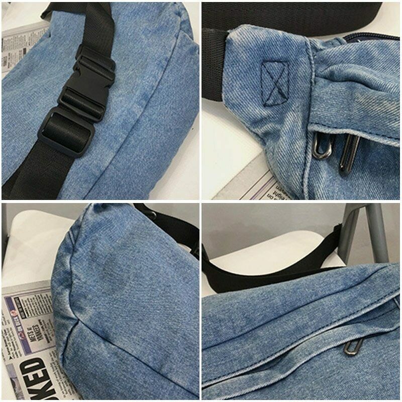 New Denim Large Capacity Crossbody Shoulder Bag Men Women Hip Hop Belt Bag