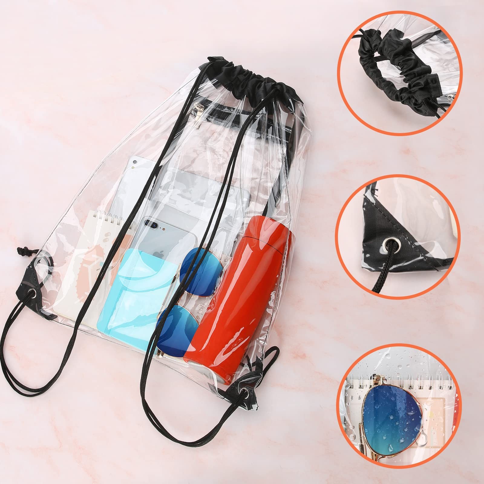 2 PACK Clear Drawstring Bag Stadium Approved, See Through PVC Drawstring bags…