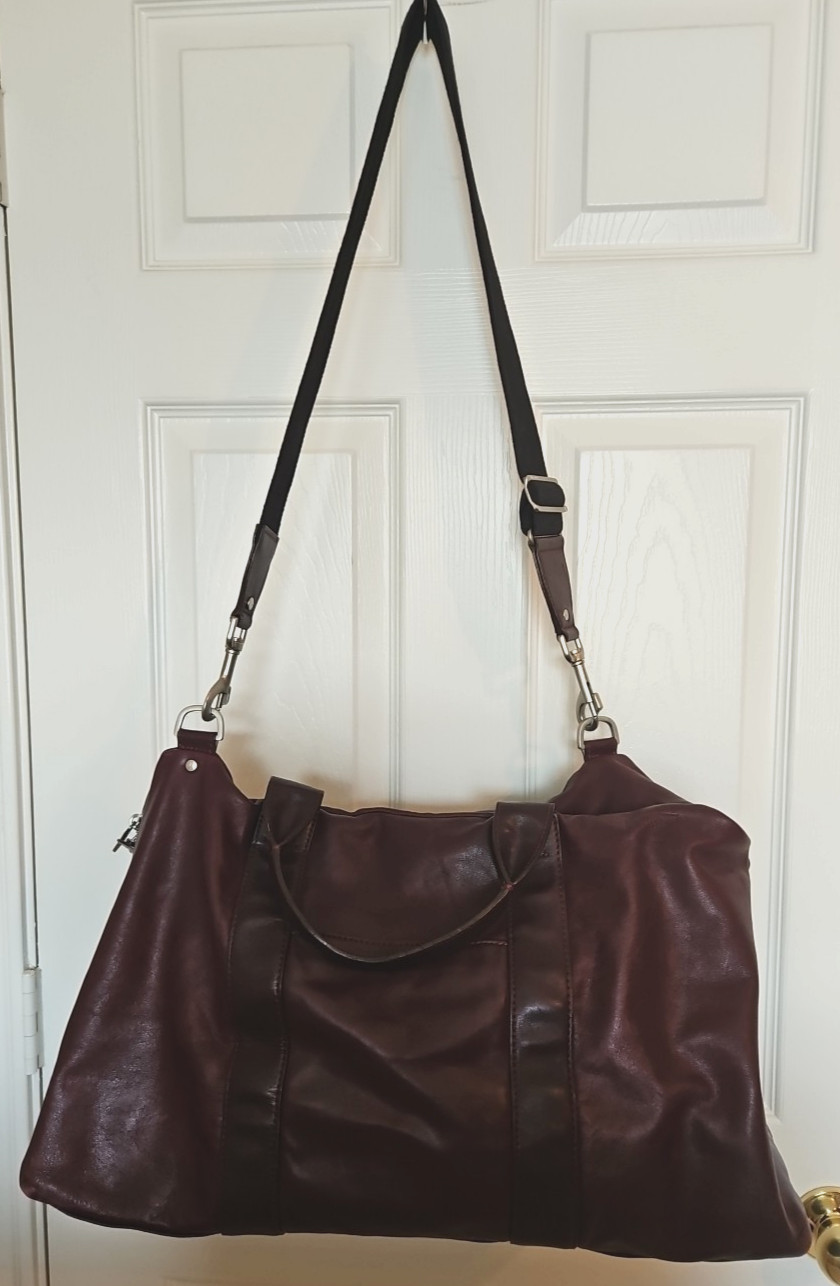 Jack Spade 20″ Burgundy Mill Leather Wayne Duffle Travel Bag Detachable Strap