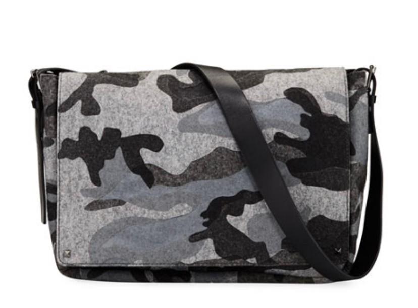 New Authentic Valentino Garavani Camo Grey / black Wool crossbody Messenger Bag