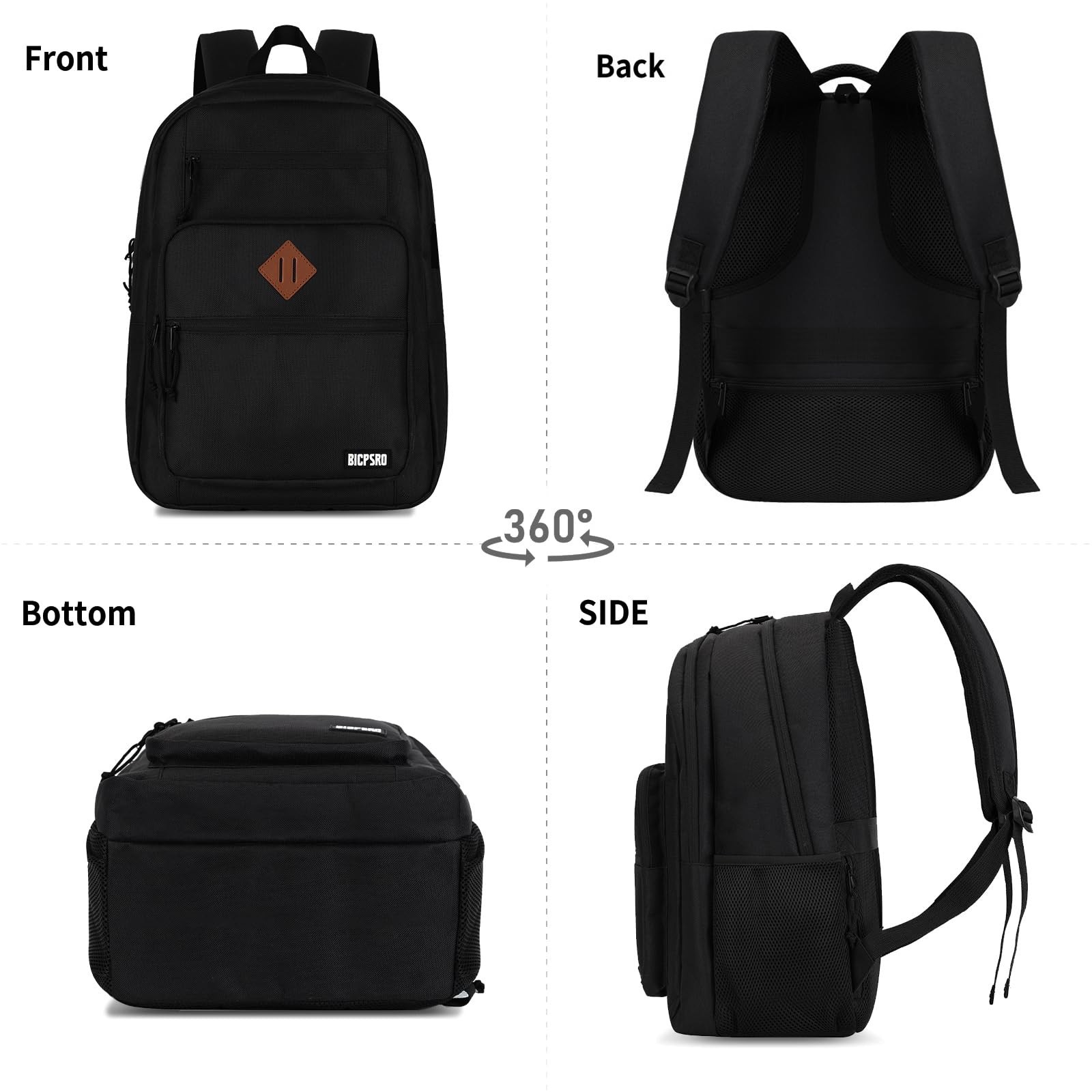 Versatile Black Classic School Backpack for Teens & Adults, 15.6″ Laptop Bookbag