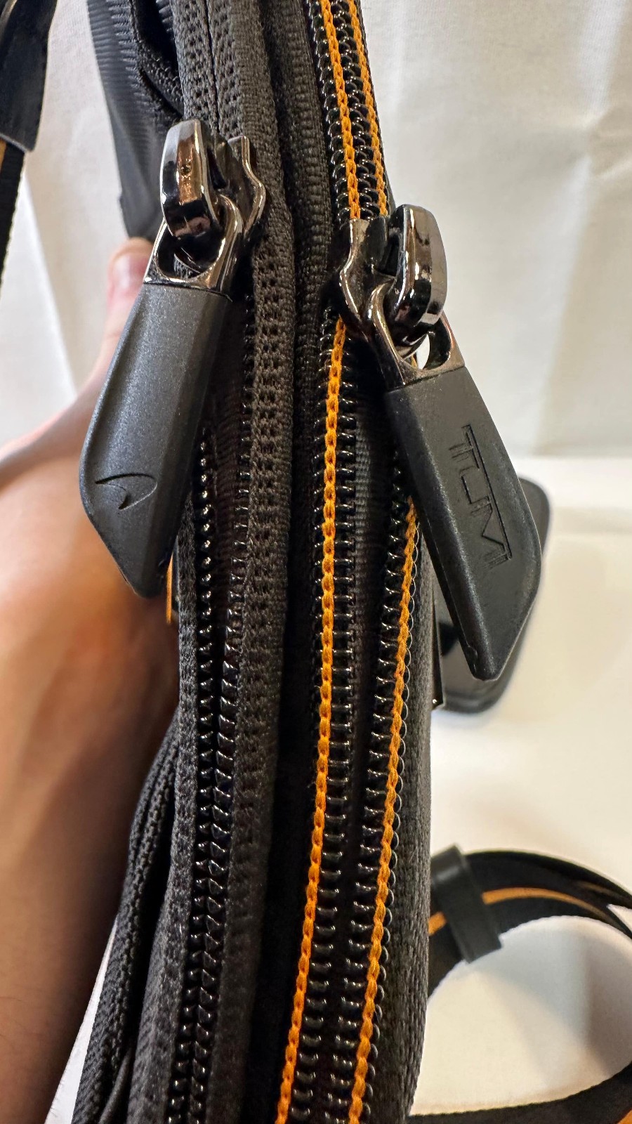 Tumi McLaren Lumin Utility Pouch Sling Crossbody Waist Bag Black Orange Travel