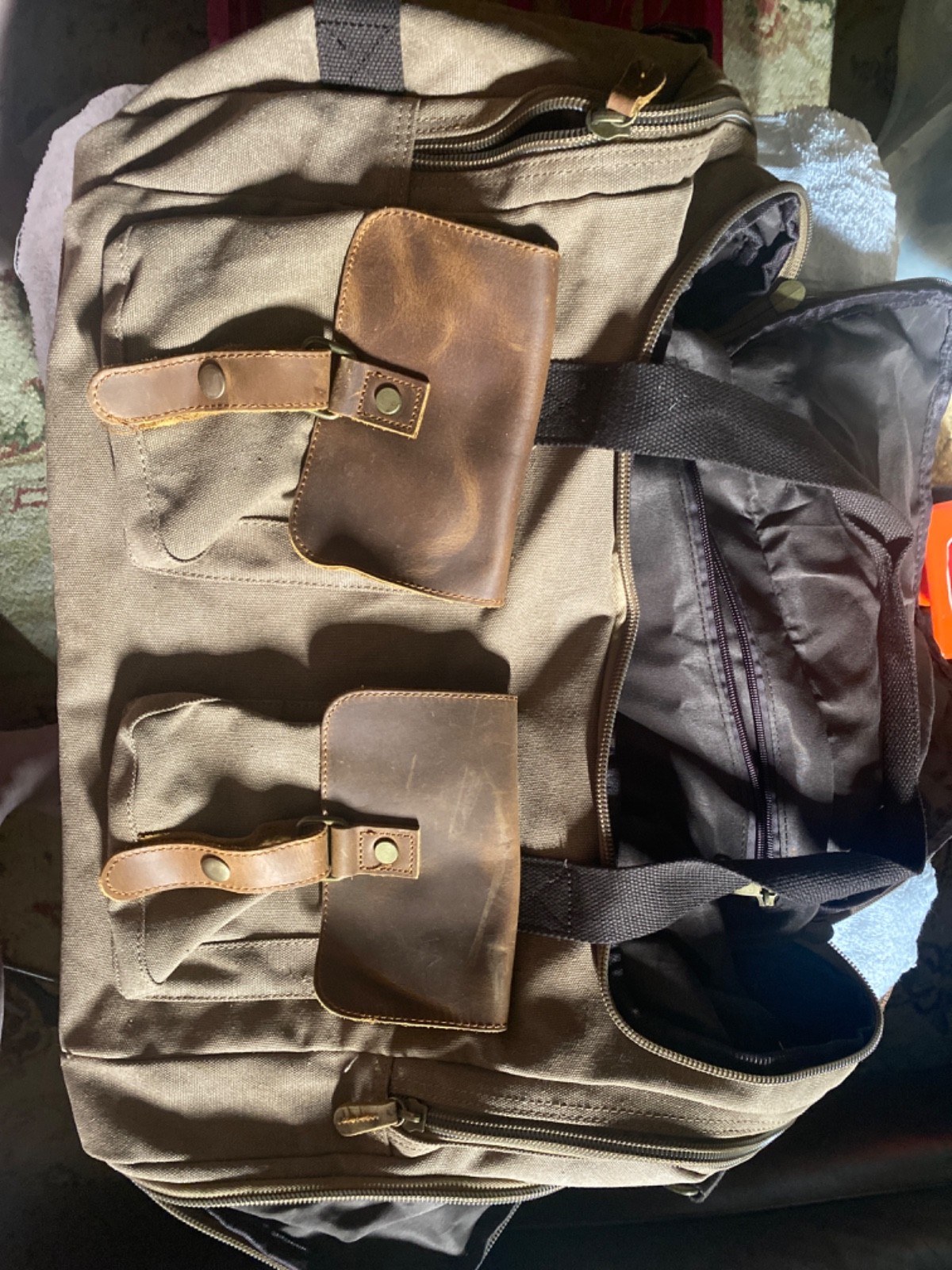Kemy’s brown Canvas & leather Duffel Bag for Mens X-Large Compartment Preowned