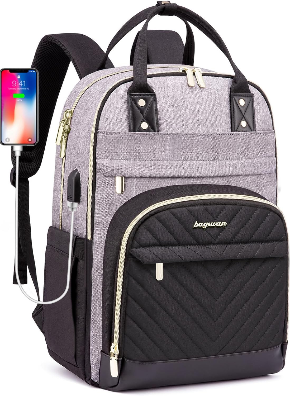 15.6 Inch Laptop Backpack Waterproof Anti~theft Travel Bag Grey Black