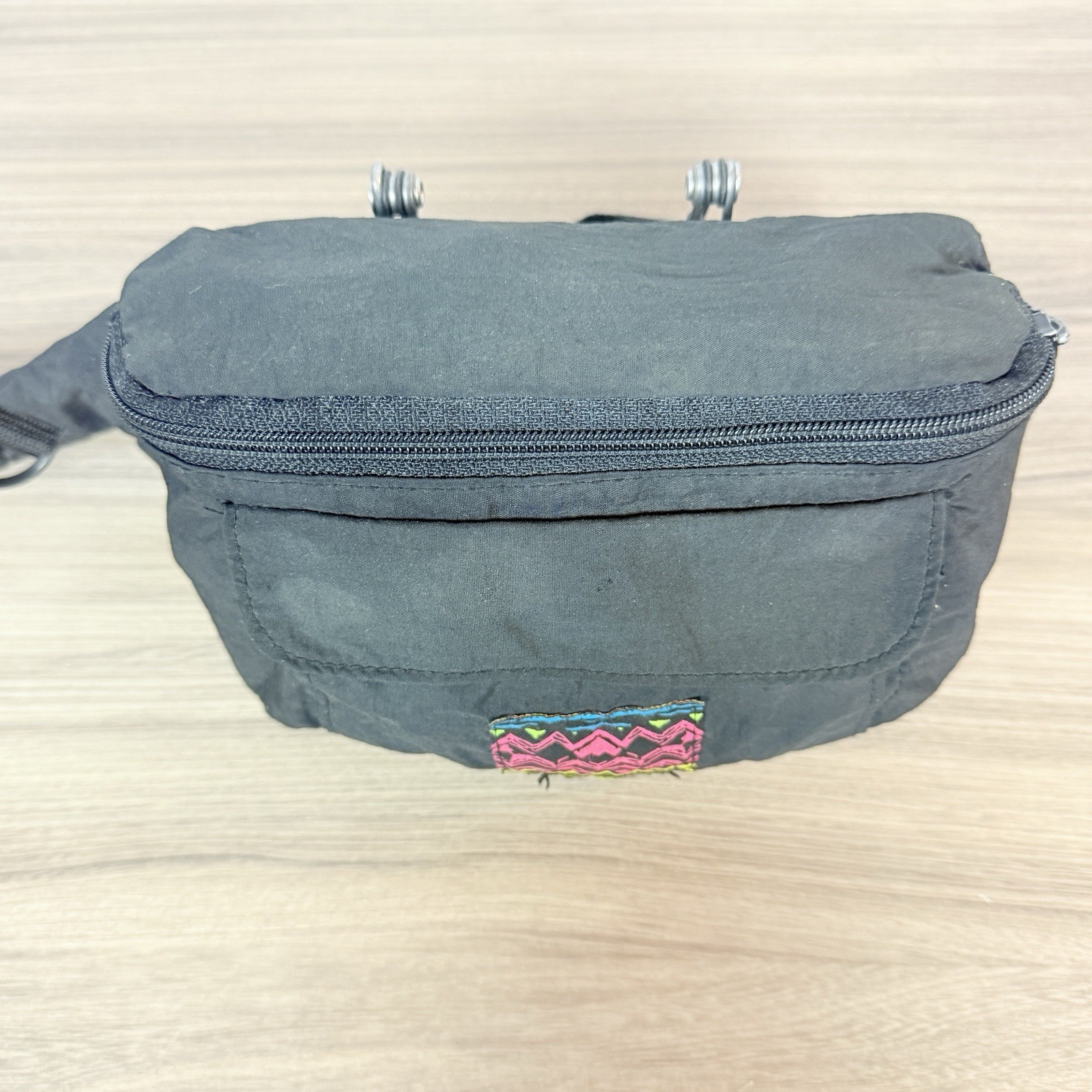 Vision Retro 80’s 90’s Black Fanny Pack Waist Bag Neon Mountain W/Pockets Korea