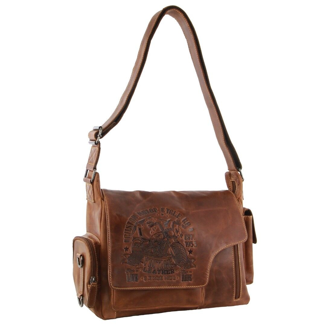 Billy The Kid Men’s Genuine Leather Messenger Bag in Cognac