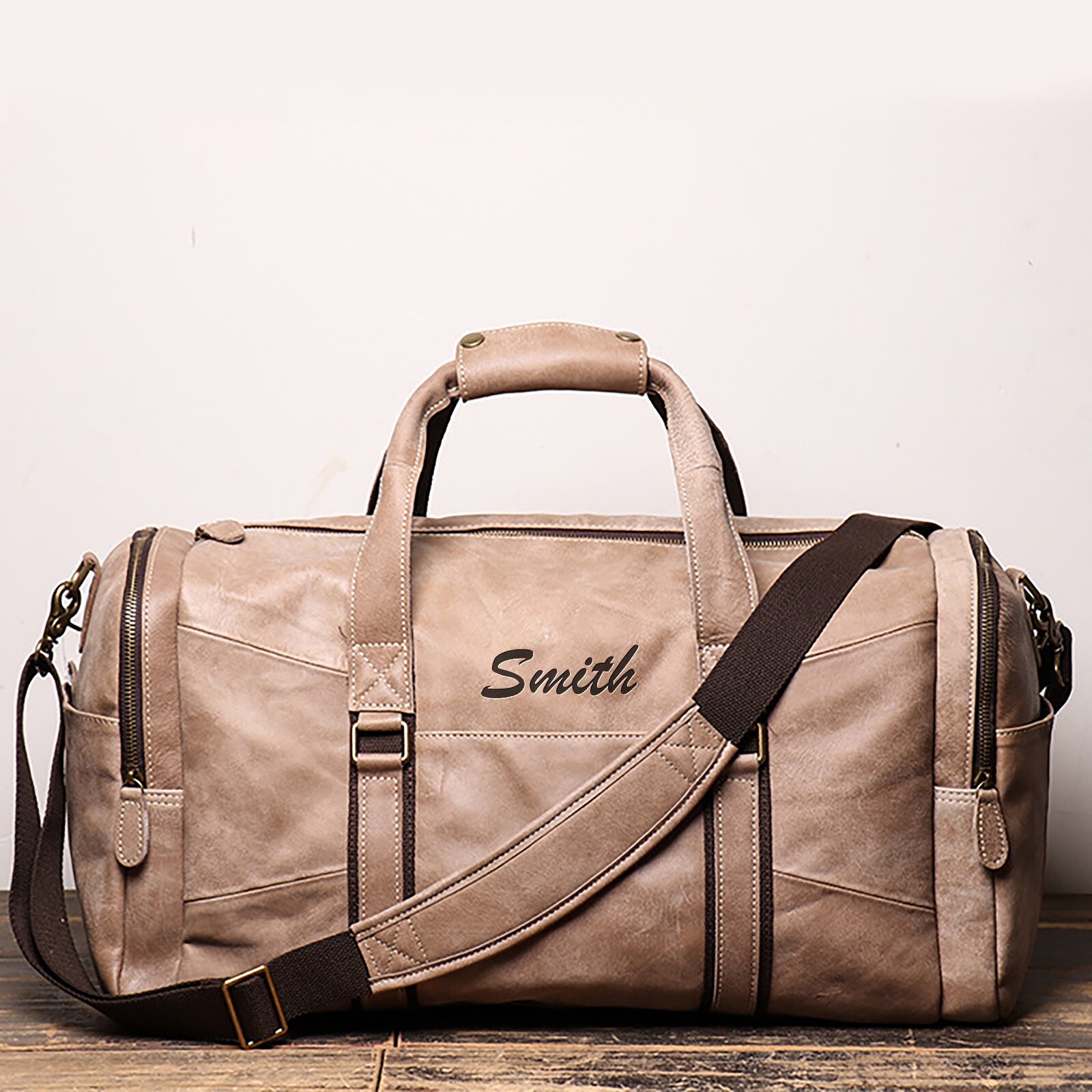 Personalized Overnight 21 Inch Weekender Duffel Gym Bag, Full Grain Leather Bag